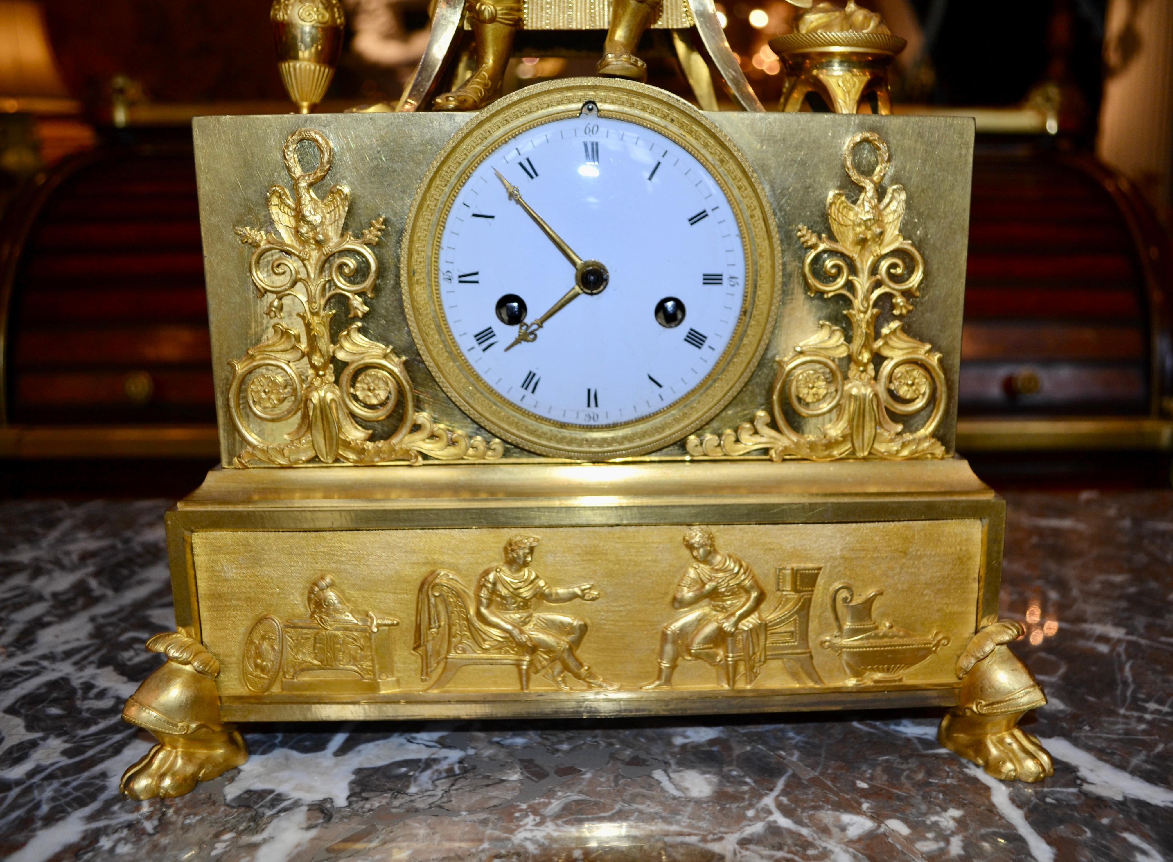 19 Century Figurative French Empire Gilt Bronze Clock of Caesar on His Throne For Sale 5
