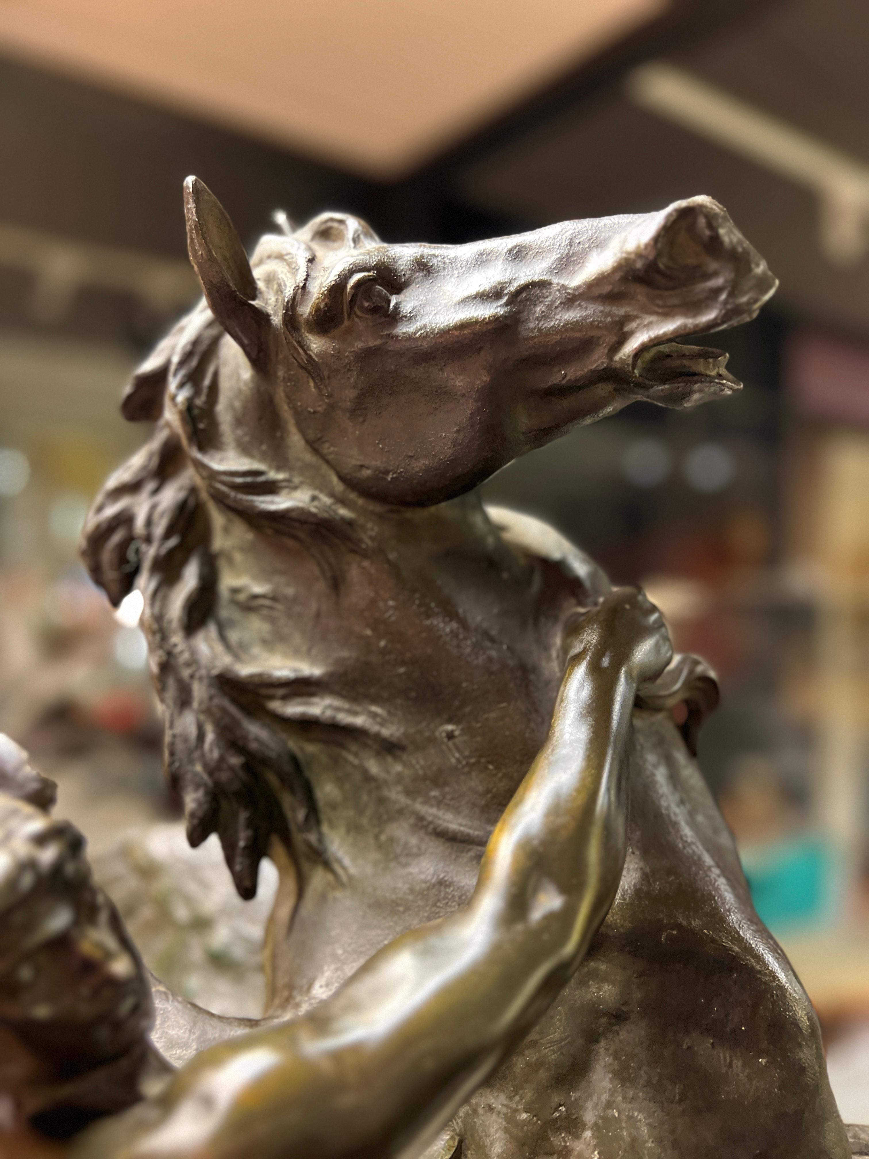 19 century French Birth of Pegasus spelter  Sculpture After Emile Picault For Sale 4