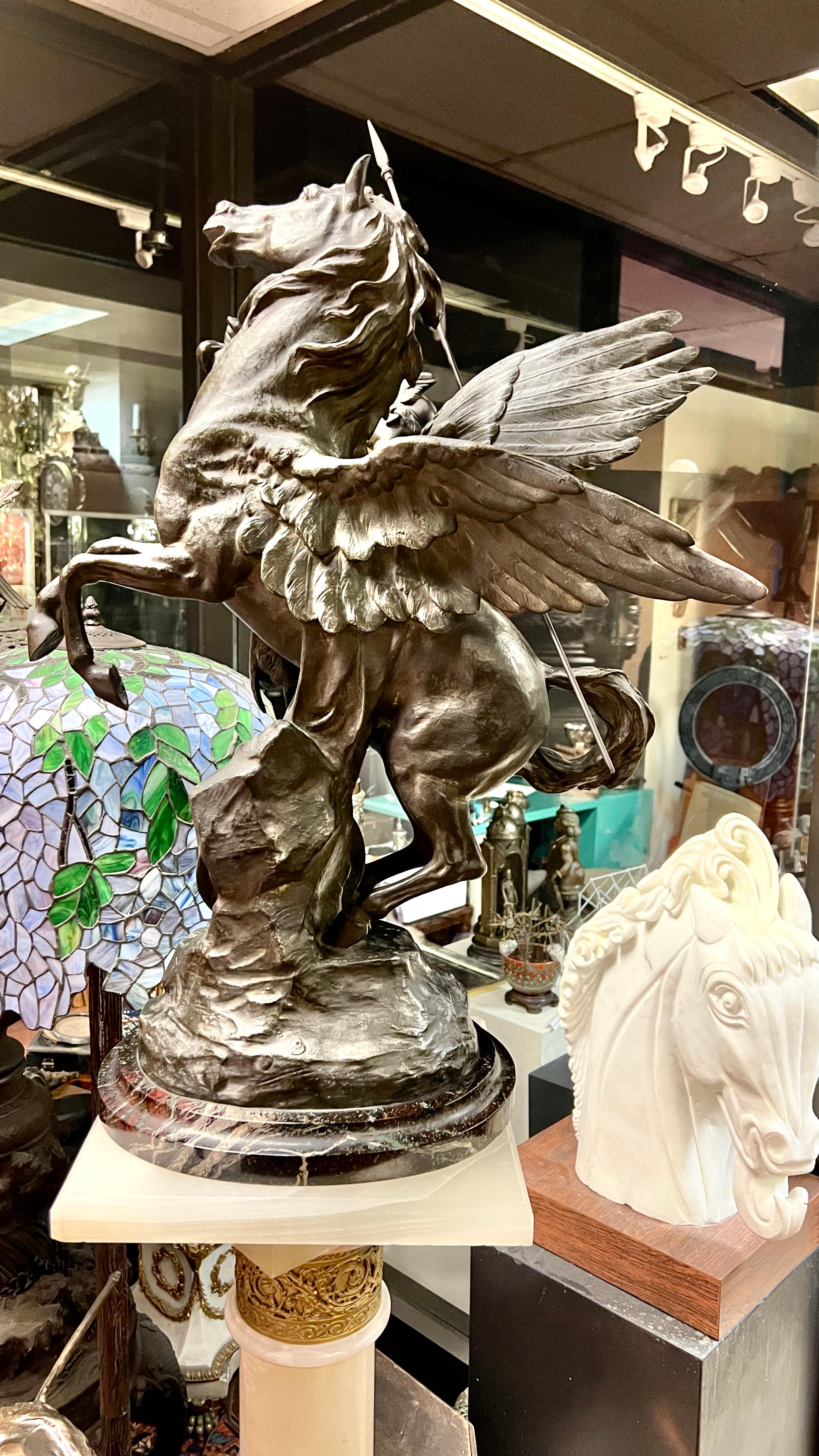 19 century French Birth of Pegasus spelter  Sculpture After Emile Picault For Sale 6