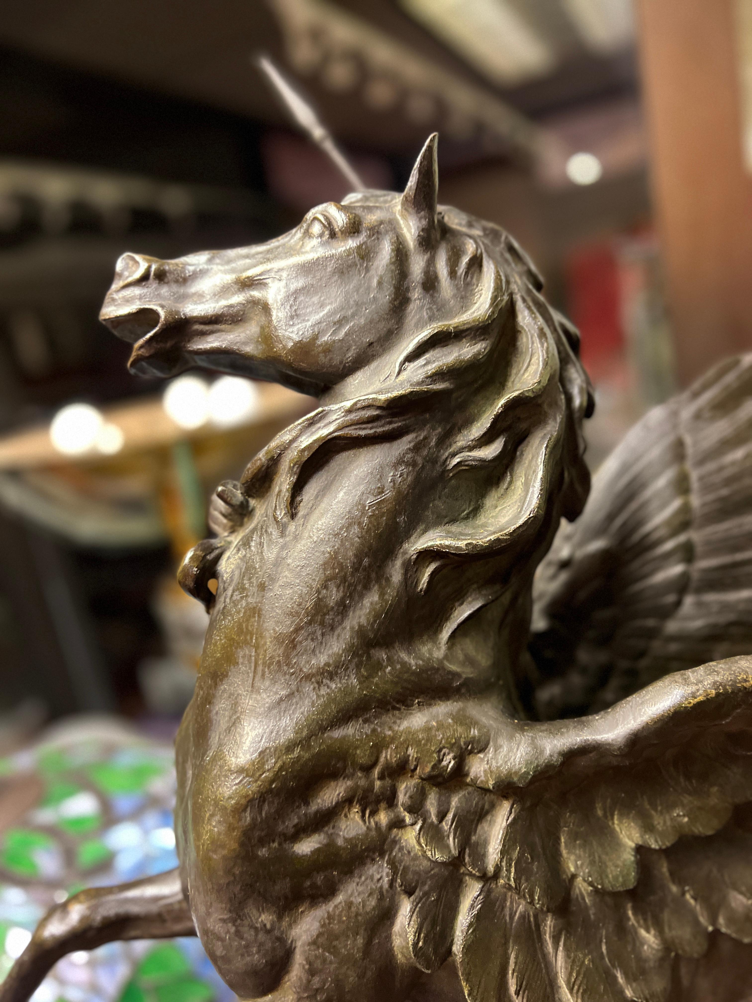 19 century French Birth of Pegasus spelter  Sculpture After Emile Picault For Sale 7