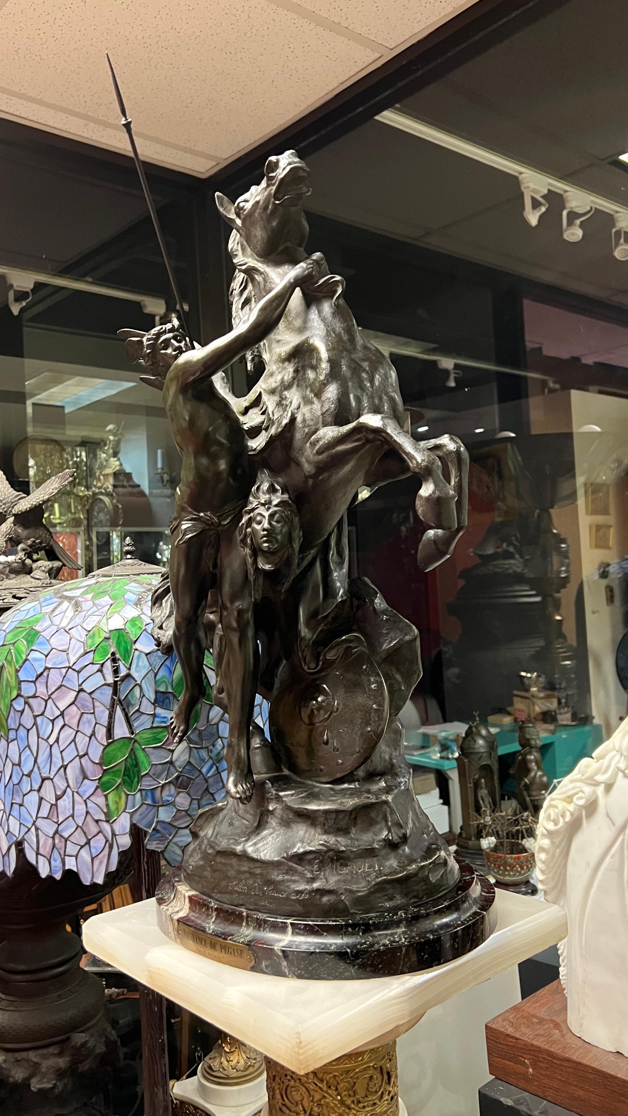 19 century French Birth of Pegasus spelter  Sculpture After Emile Picault For Sale 8