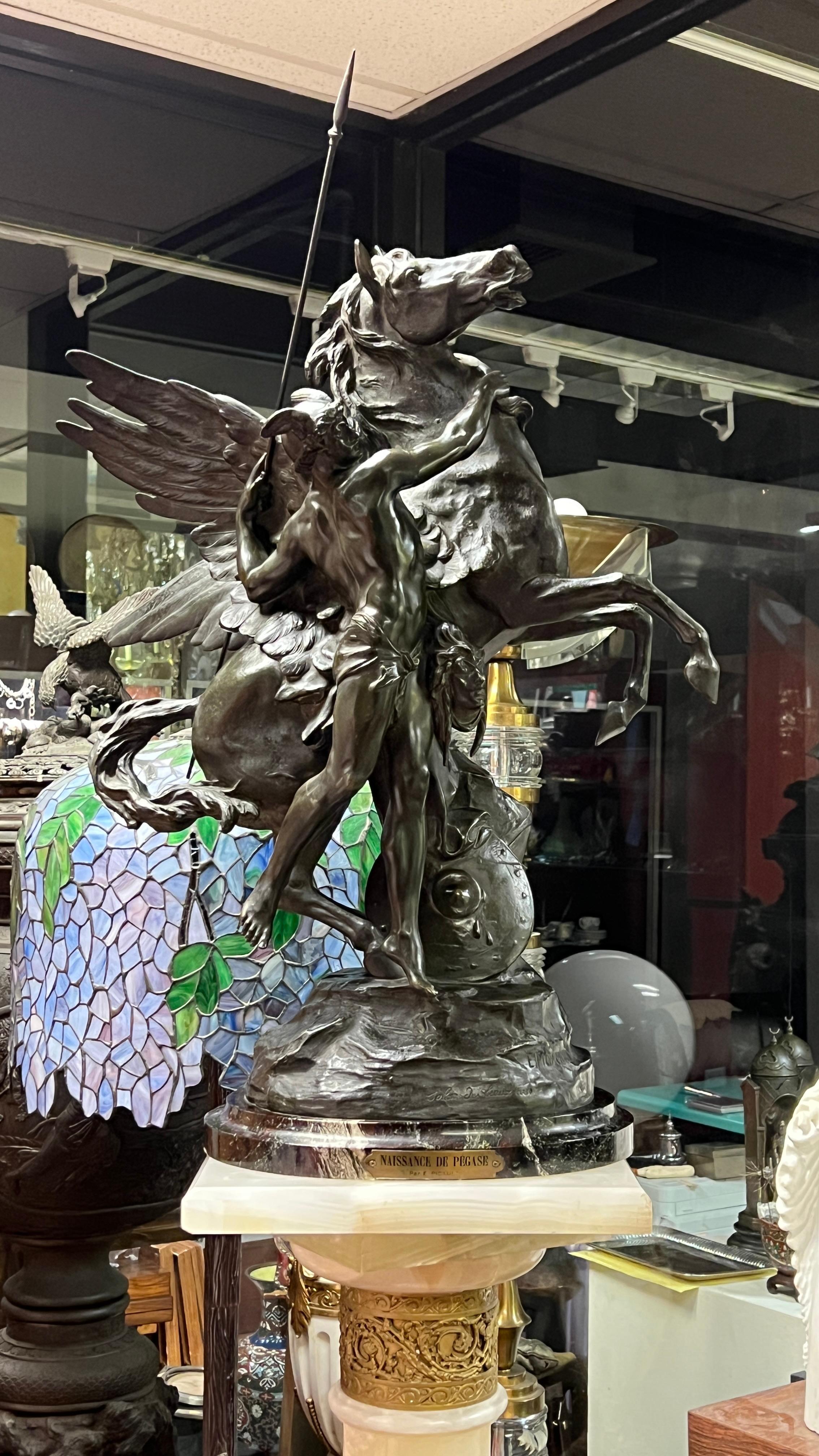 19 century French Birth of Pegasus spelter  Sculpture After Emile Picault For Sale 1