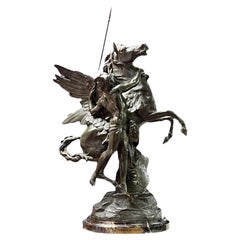 Nacimiento francés del siglo XIX de Pegaso de espelta  Escultura según Emile Picault