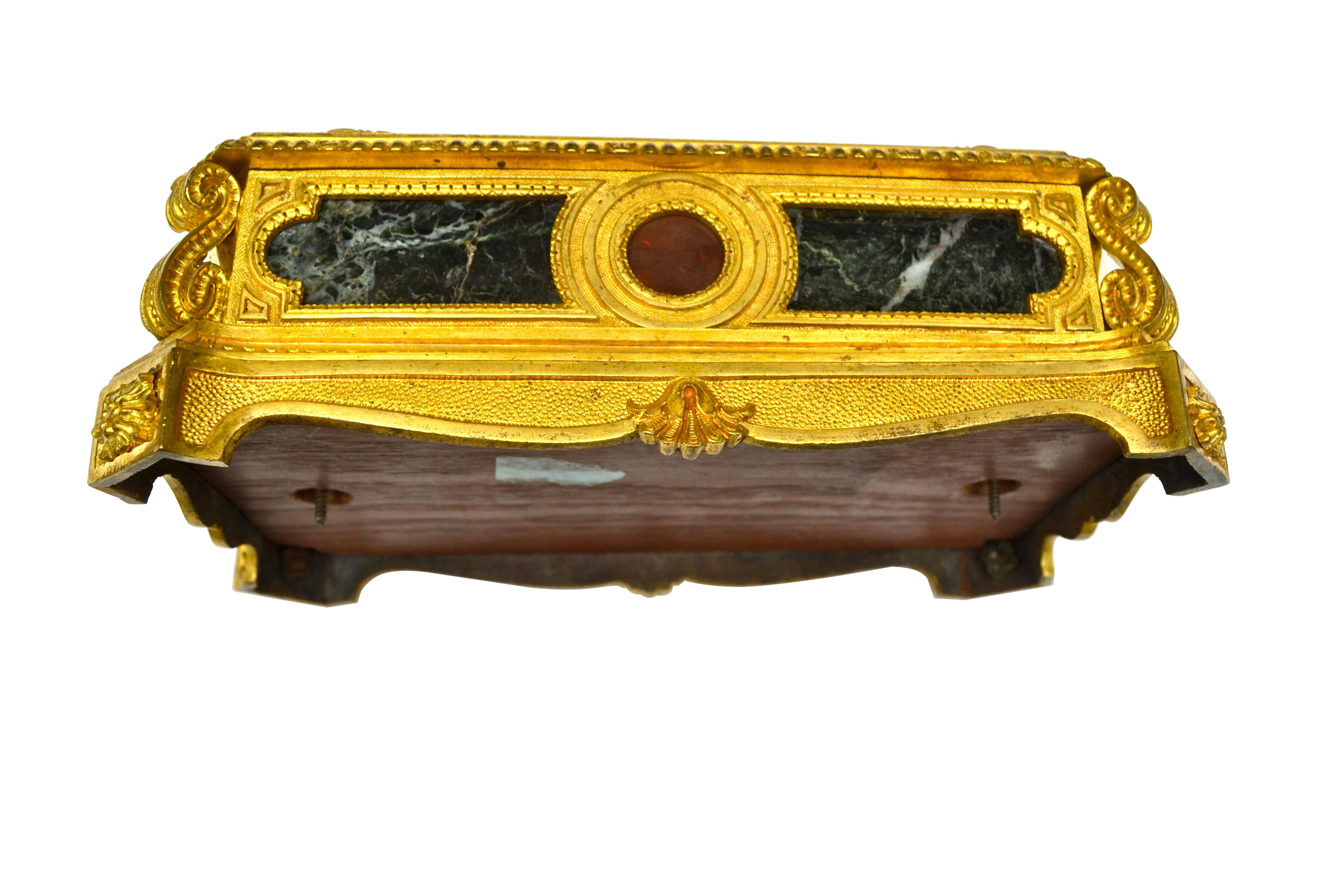 Hand-Carved 19th Century French Bronze and Marble Ink Well For Sale