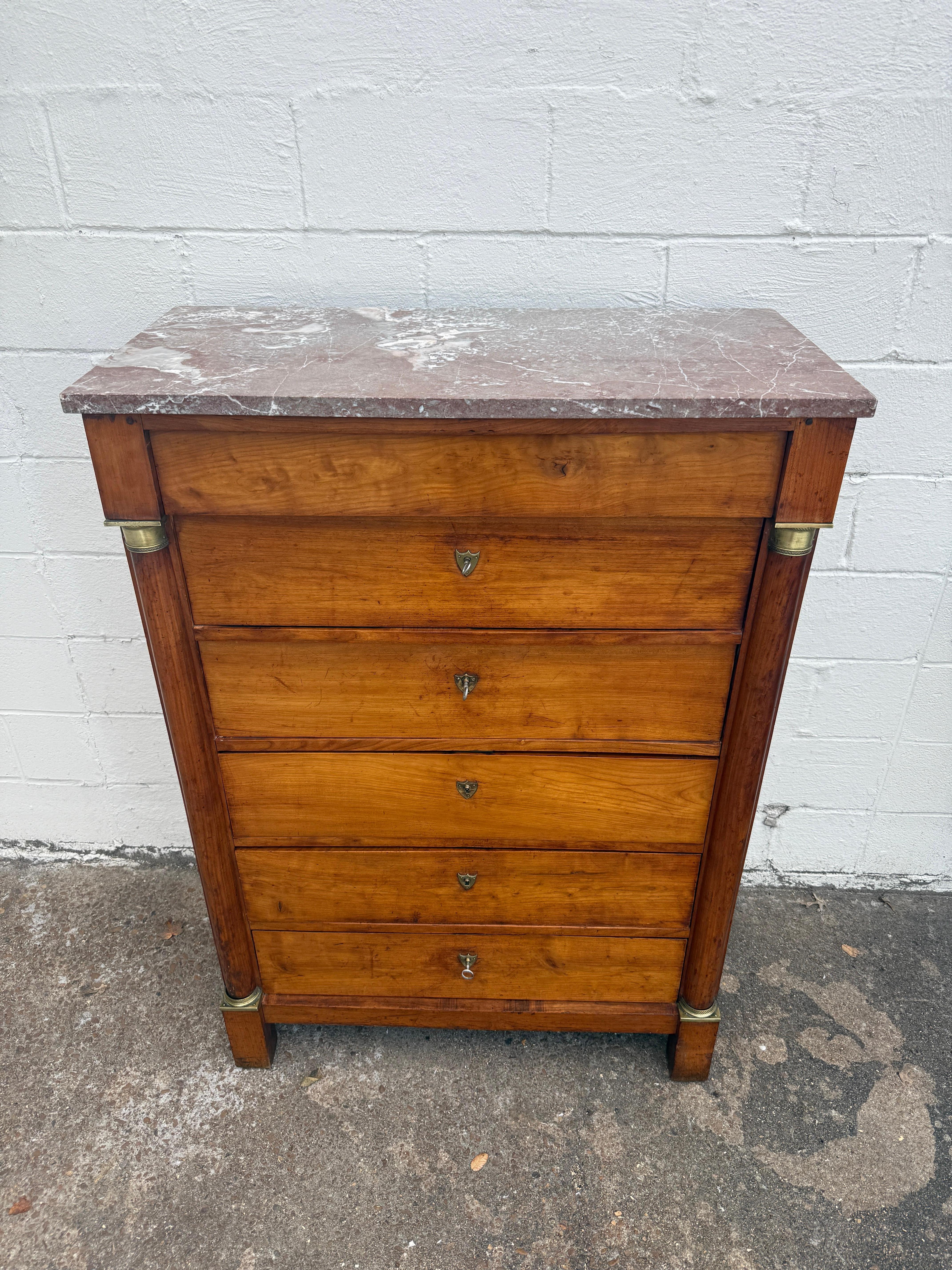 Stile impero Cassapanca Impero francese del 19° secolo con piano in marmo in vendita