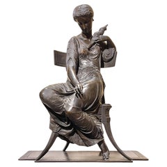 19 century French Seated Greek Maiden with Spindle Patinated Bronze Sculpture 19 century French Seated Greek Maiden with Spindle Patinated Bronze Sculpture