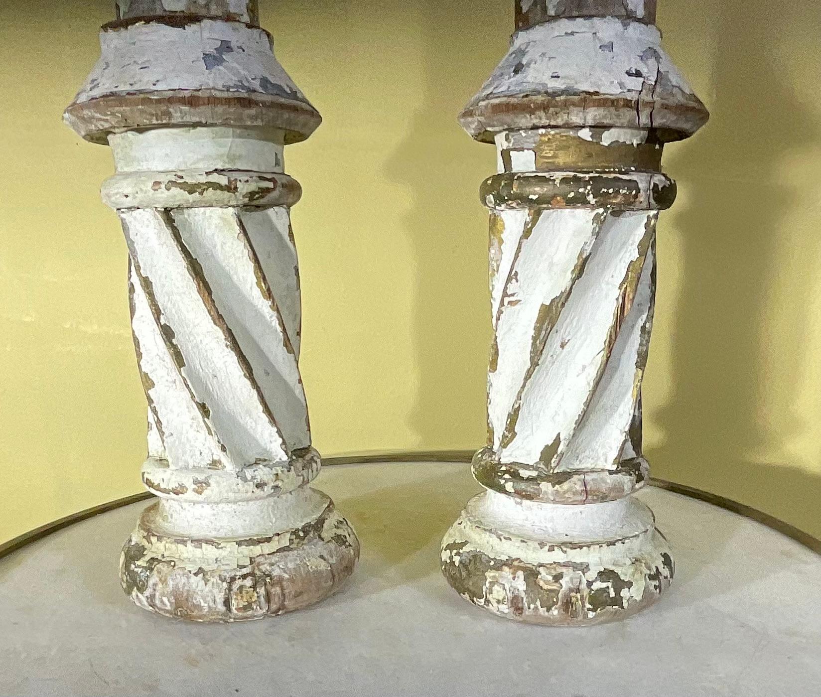 Hand-Carved 19  Century Hand Carved Italian Wood Columns For Sale