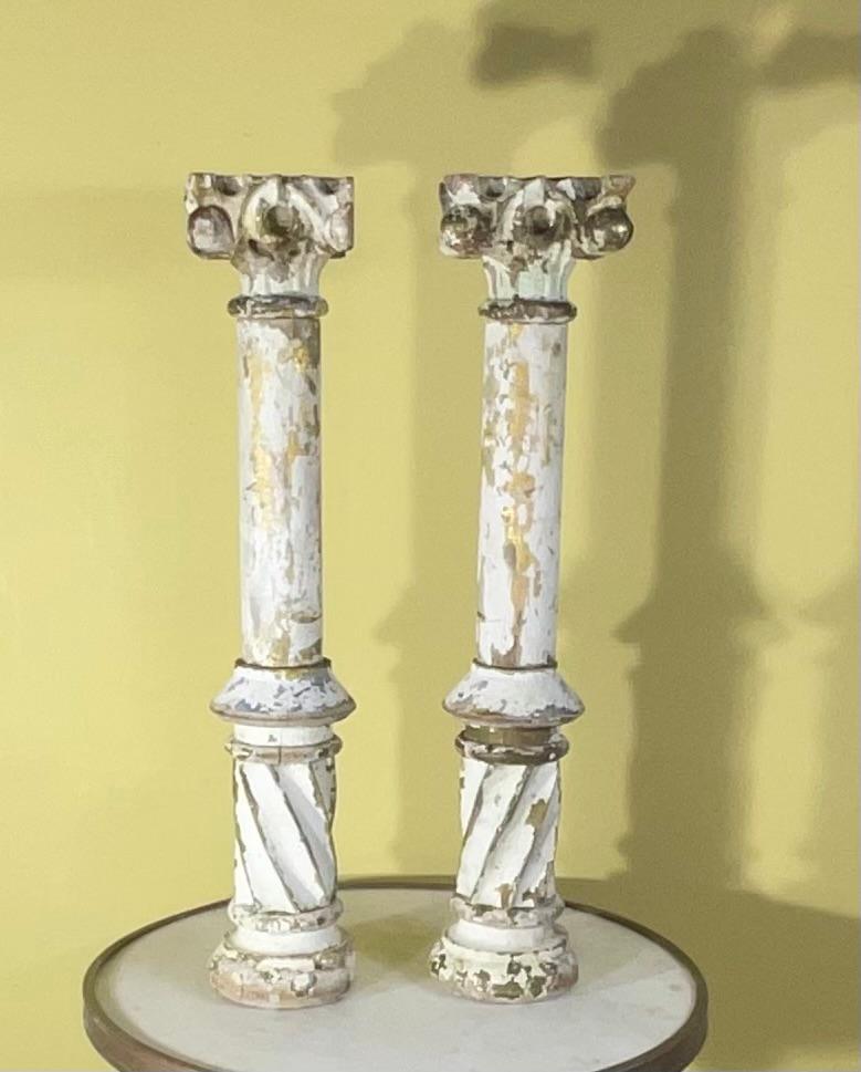 19  Century Hand Carved Italian Wood Columns In Fair Condition For Sale In Delray Beach, FL