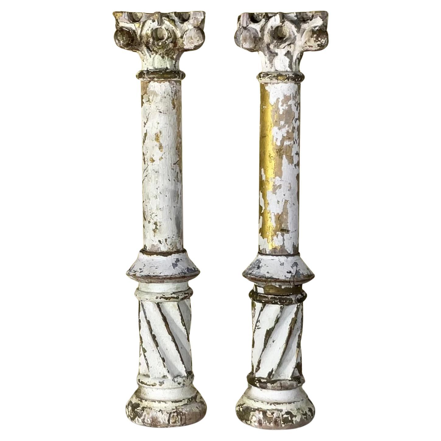 19  Century Hand Carved Italian Wood Columns For Sale