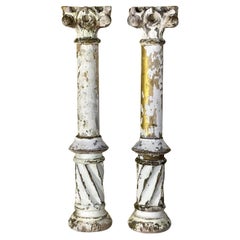 19  Century Hand Carved Italian Wood Columns