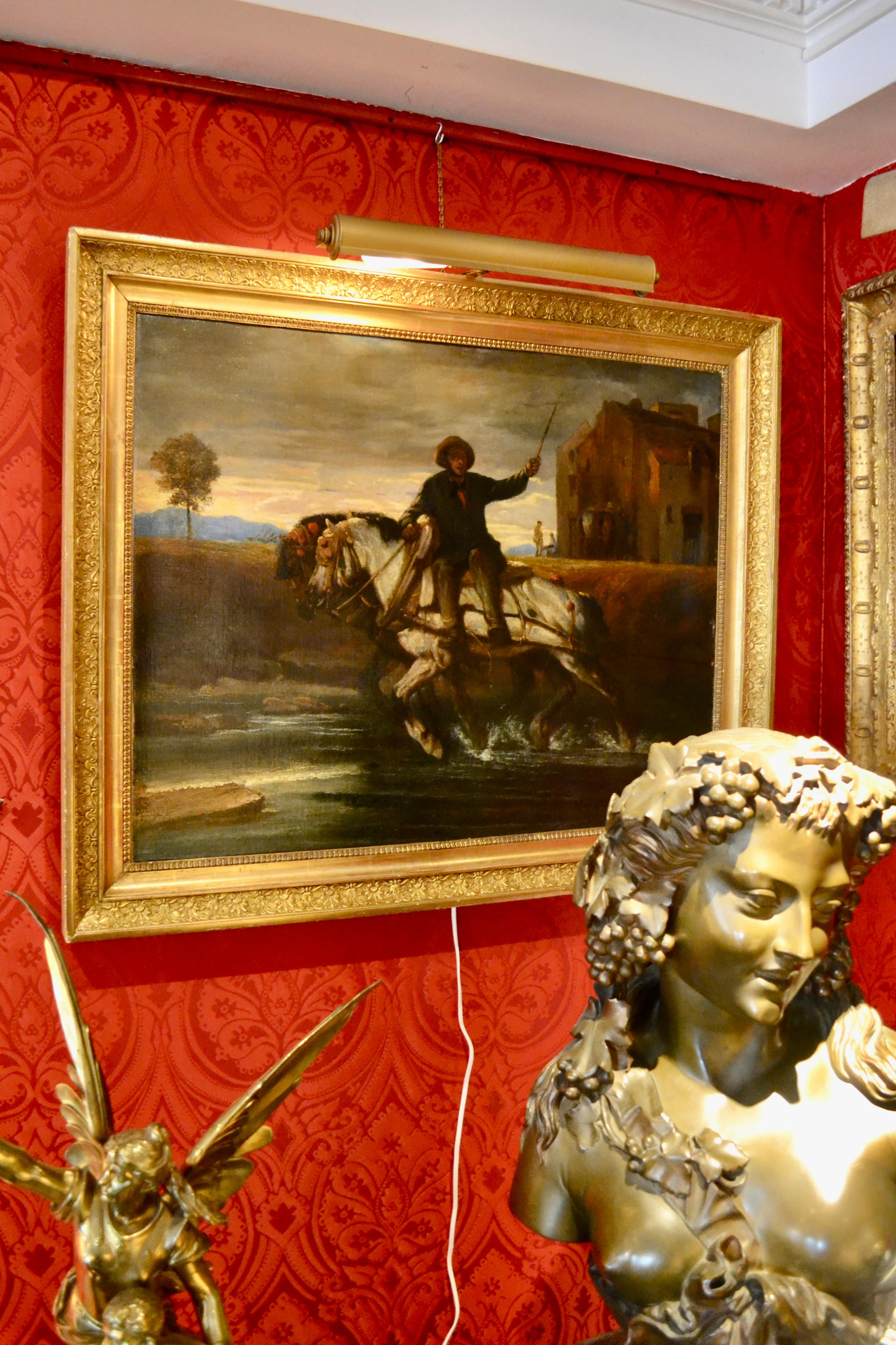 Impressionistische Bauernhofsszene mit zwei Pferden aus dem 19. Jahrhundert im Angebot 5