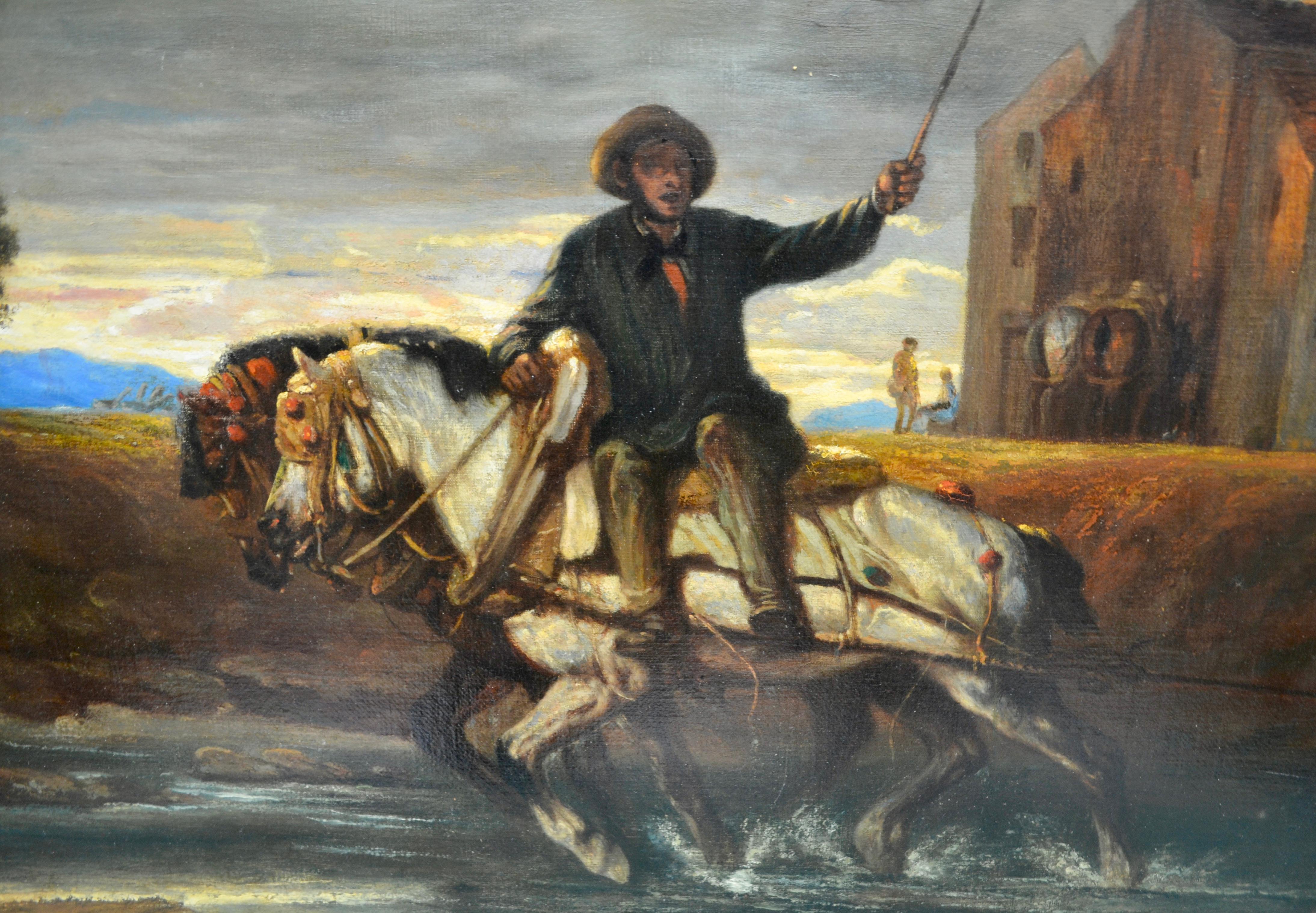 Impressionistische Bauernhofsszene mit zwei Pferden aus dem 19. Jahrhundert im Angebot 2