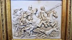 19 Century Indo Persian Framed Marble Plaque of Wild Boar Hunt