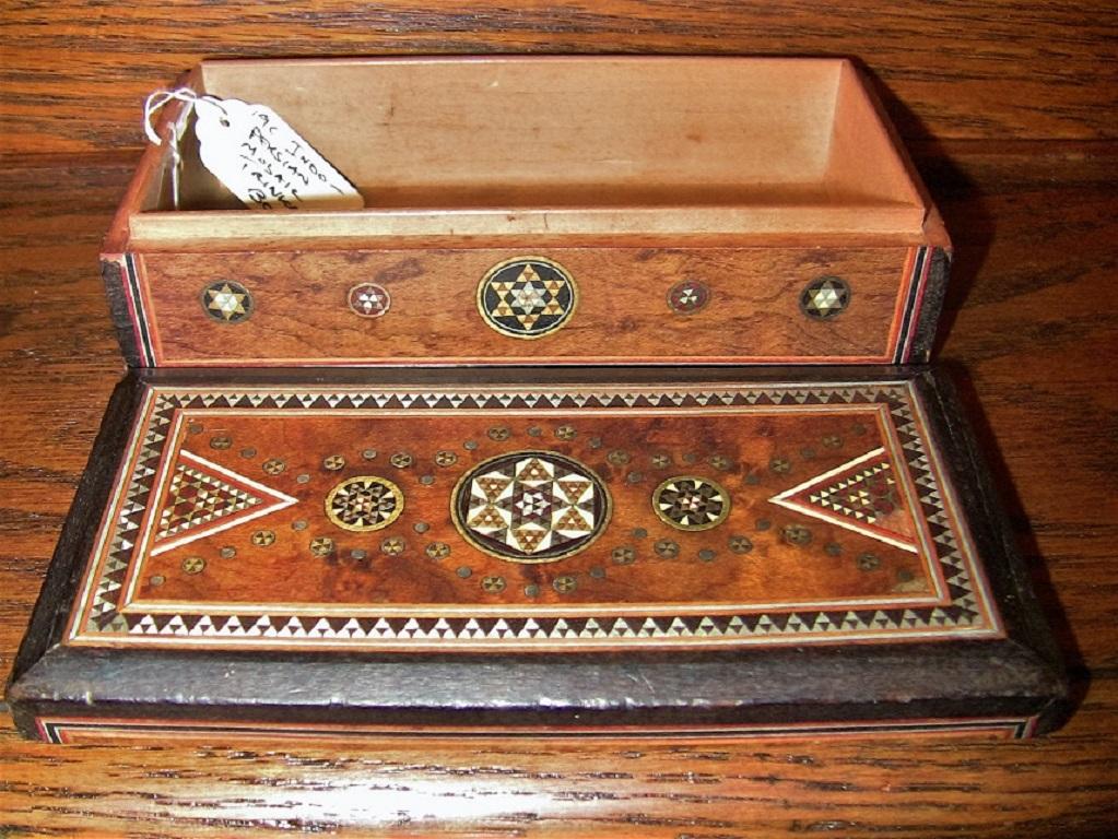 Anglo-Indian 19 Century Indo Persian Mosaic Trinket Box with Amboyna
