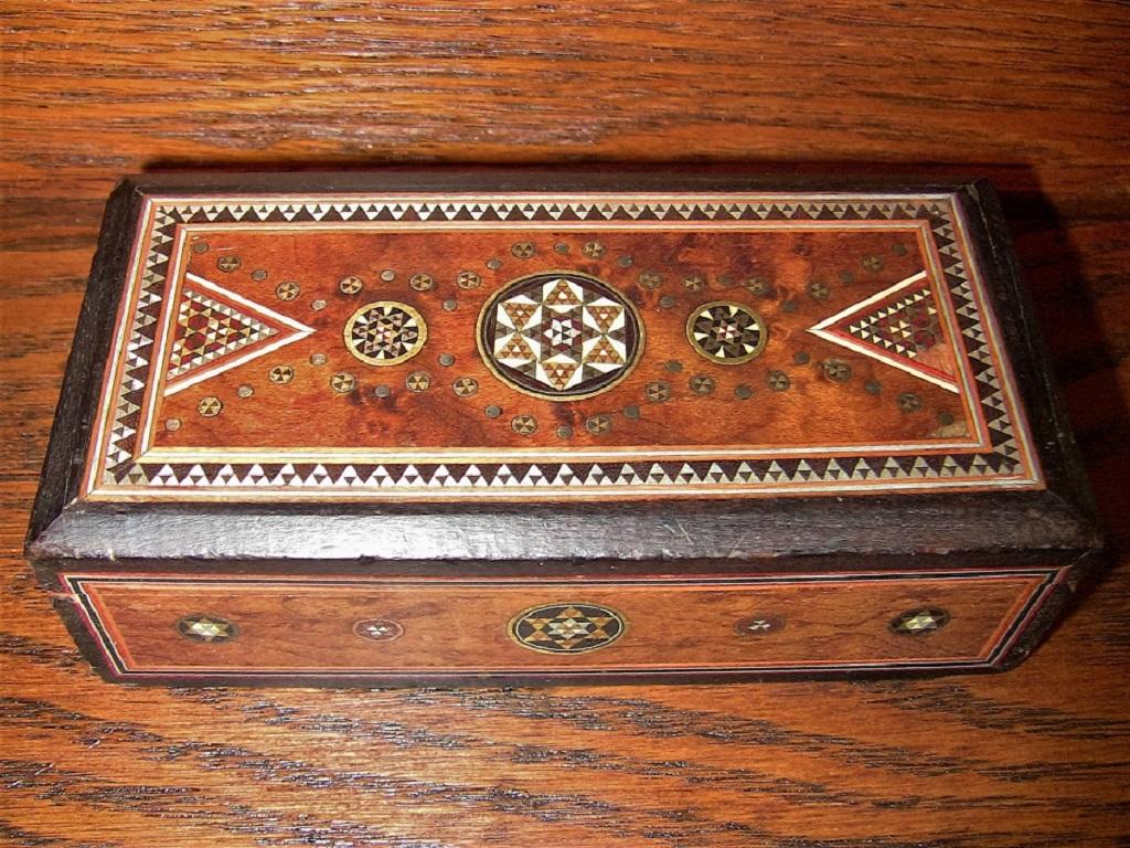 Indian 19 Century Indo Persian Mosaic Trinket Box with Amboyna