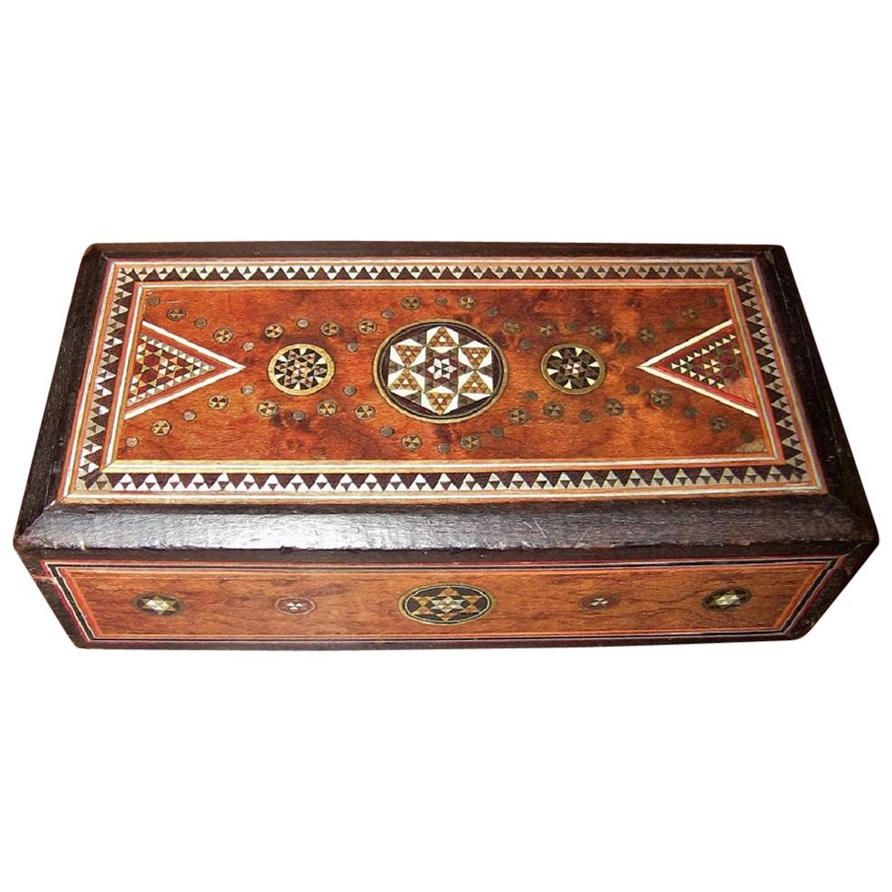 19 Century Indo Persian Mosaic Trinket Box with Amboyna