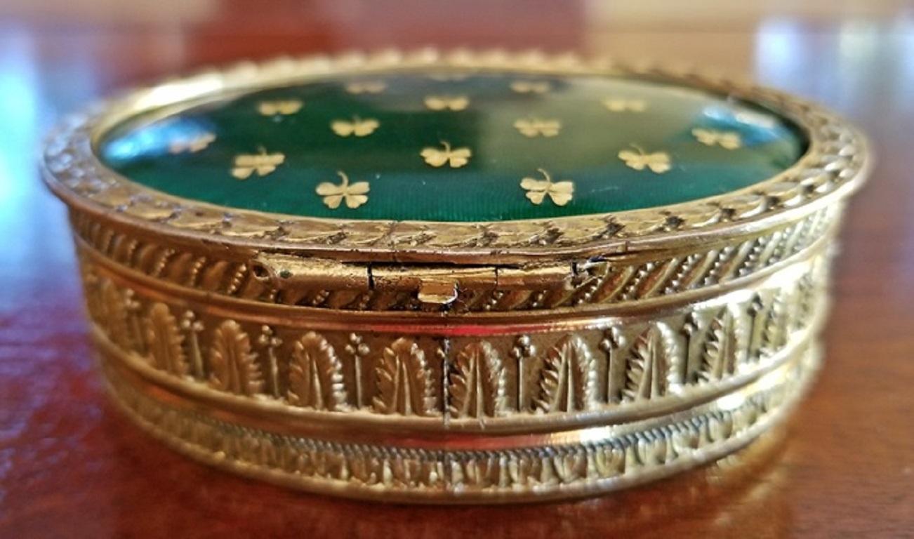 Hand-Crafted 19 Century Irish Gilt Metal and Green Enamel Ring Box