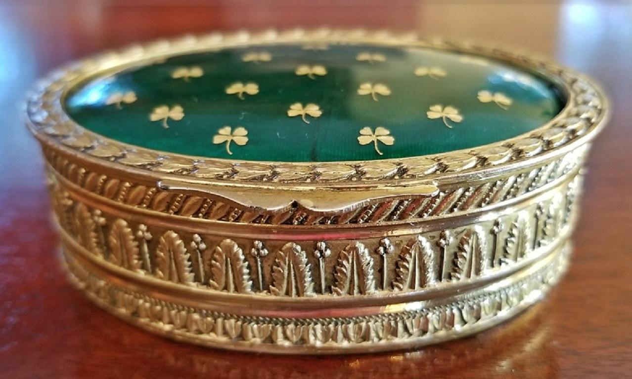 19th Century 19 Century Irish Gilt Metal and Green Enamel Ring Box