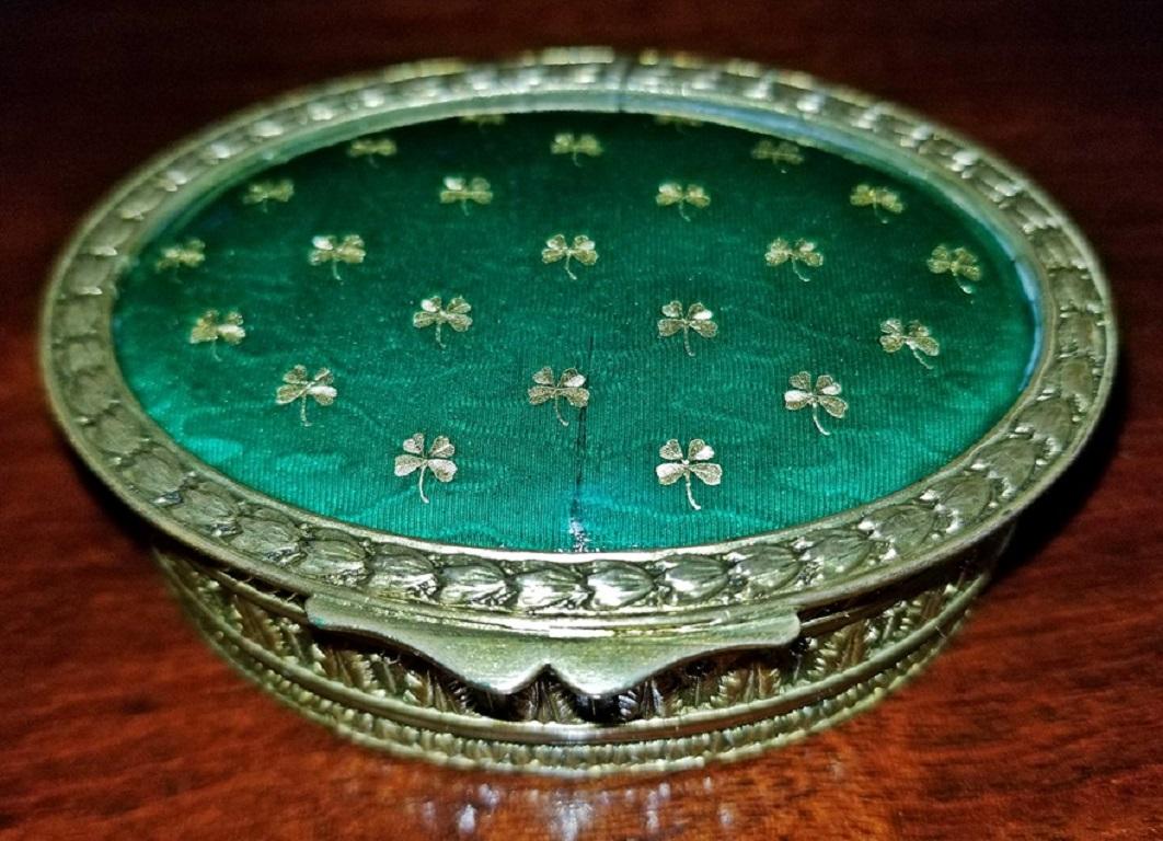 19 Century Irish Gilt Metal and Green Enamel Ring Box 2