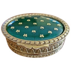Antique 19 Century Irish Gilt Metal and Green Enamel Ring Box