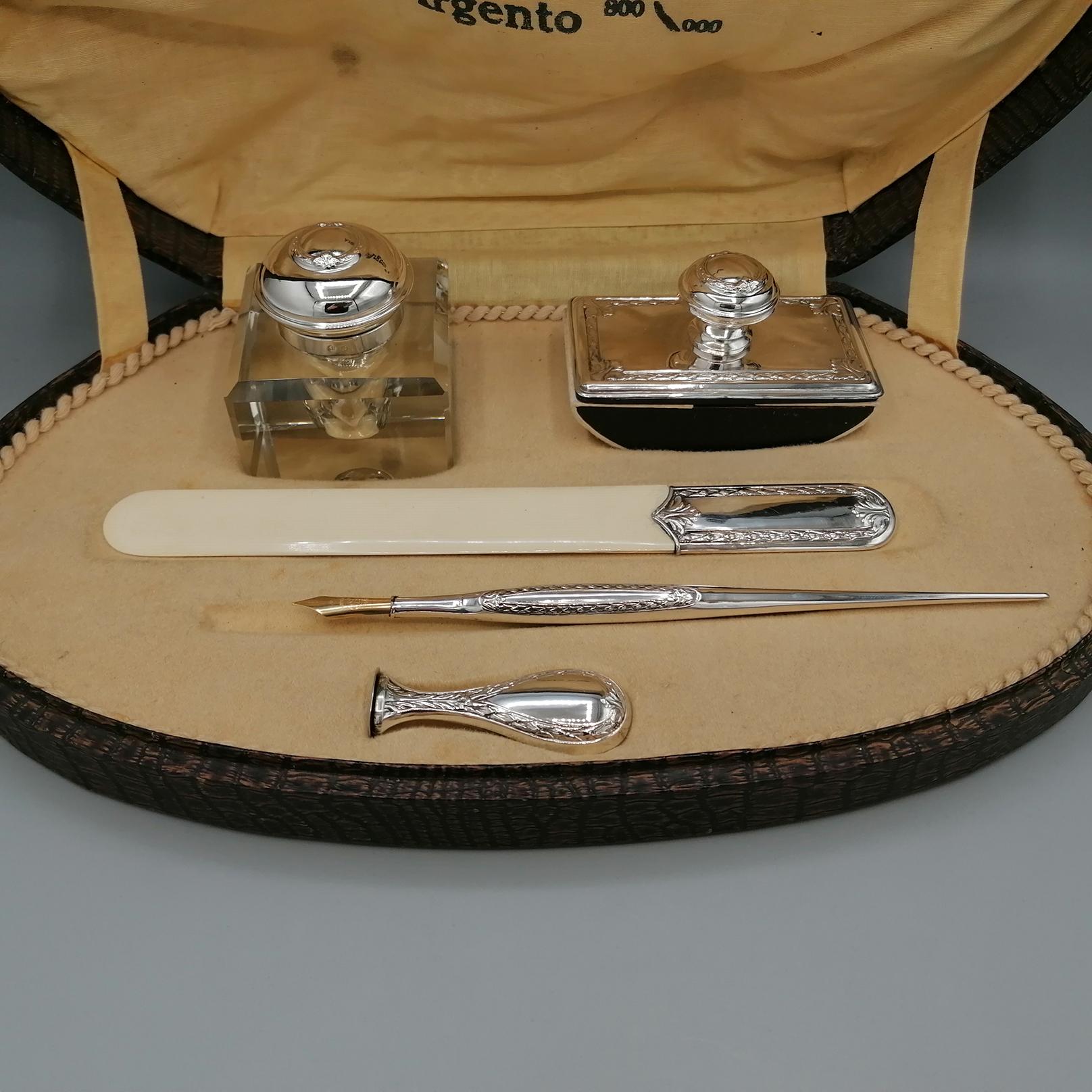 19th Century 19° Century italian 800 Silver Desk Set For Sale