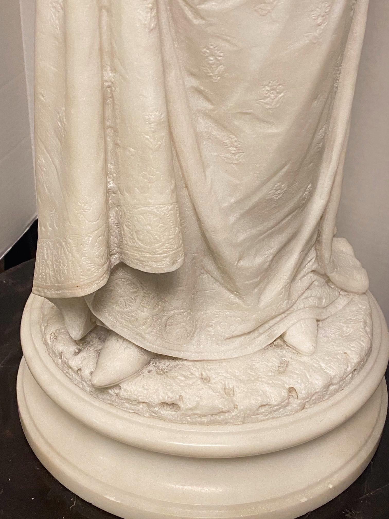 Late 19th Century 19th Century Italian Renaissance Revival Marble Statue Maiden Holding a Bird