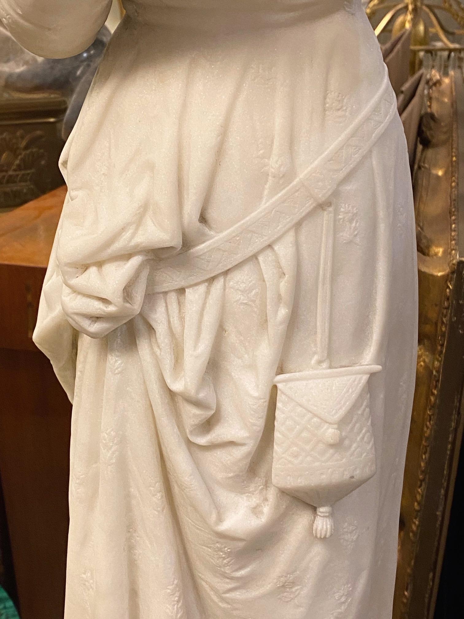 19th Century Italian Renaissance Revival Marble Statue Maiden Holding a Bird 3