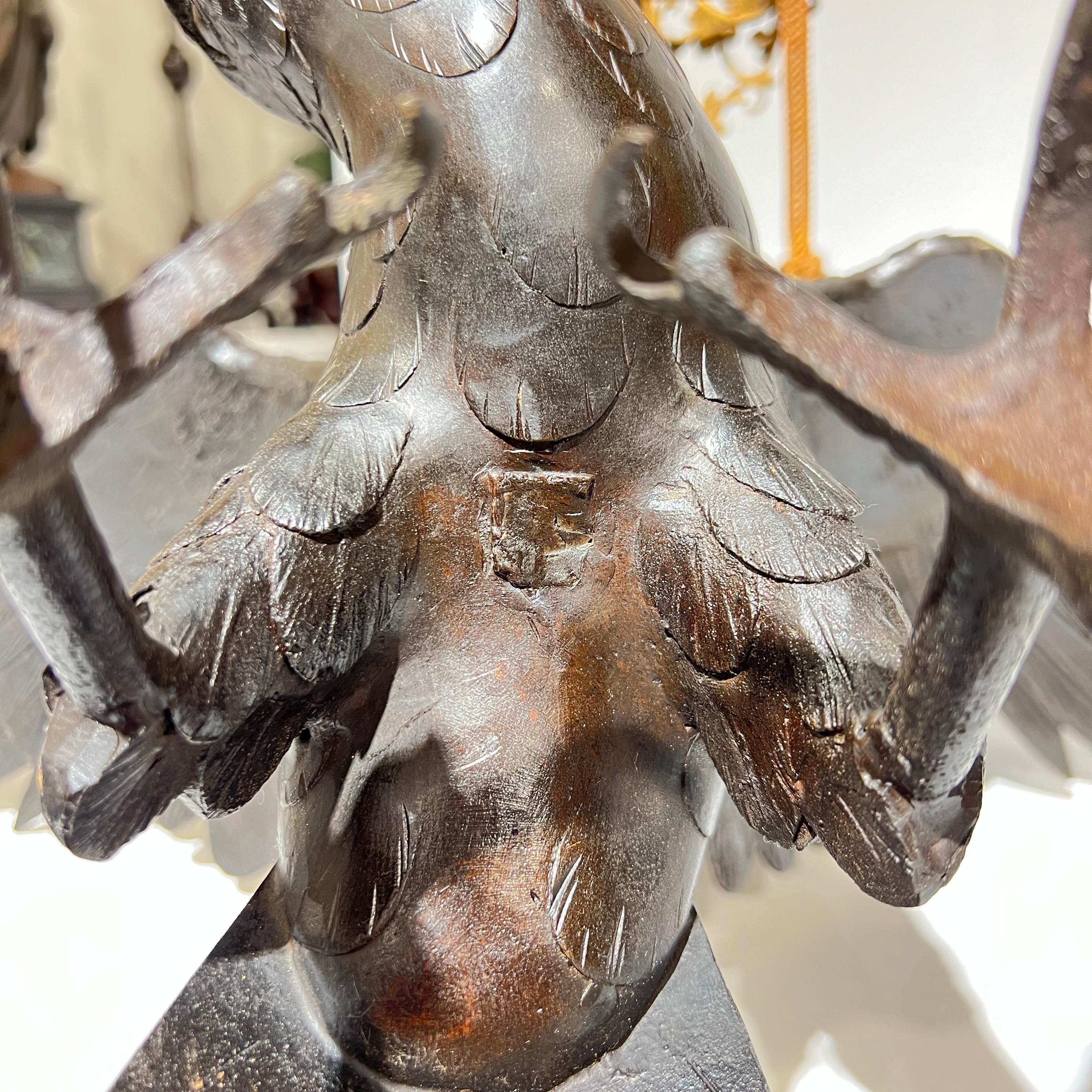 19 century Meiji period  Japanese Bronze Hawk Sculpture on Pedestal 11