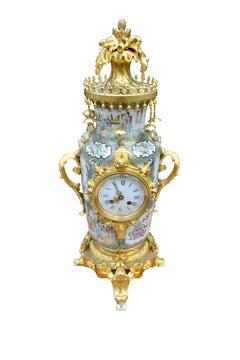 19 Century  Napoleon III Chinese Famille Rose Porcelian and Gilt Bronze Clock