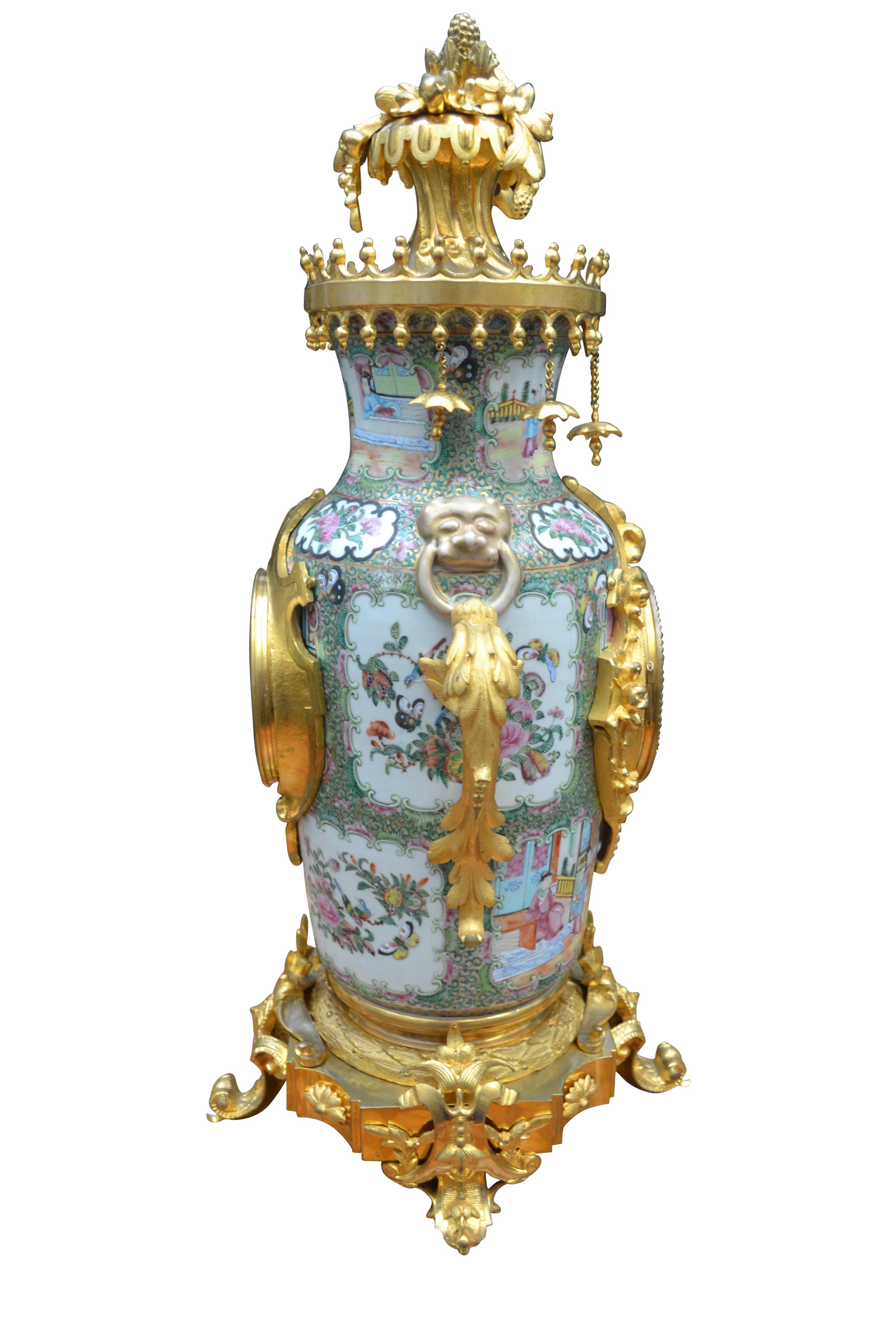 French 19 Century  Napoleon III Chinese Famille Rose Porcelian and Gilt Bronze Clock