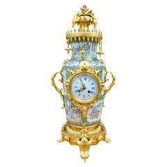 19 Century  Napoleon III Chinese Famille Rose Porcelian and Gilt Bronze Clock