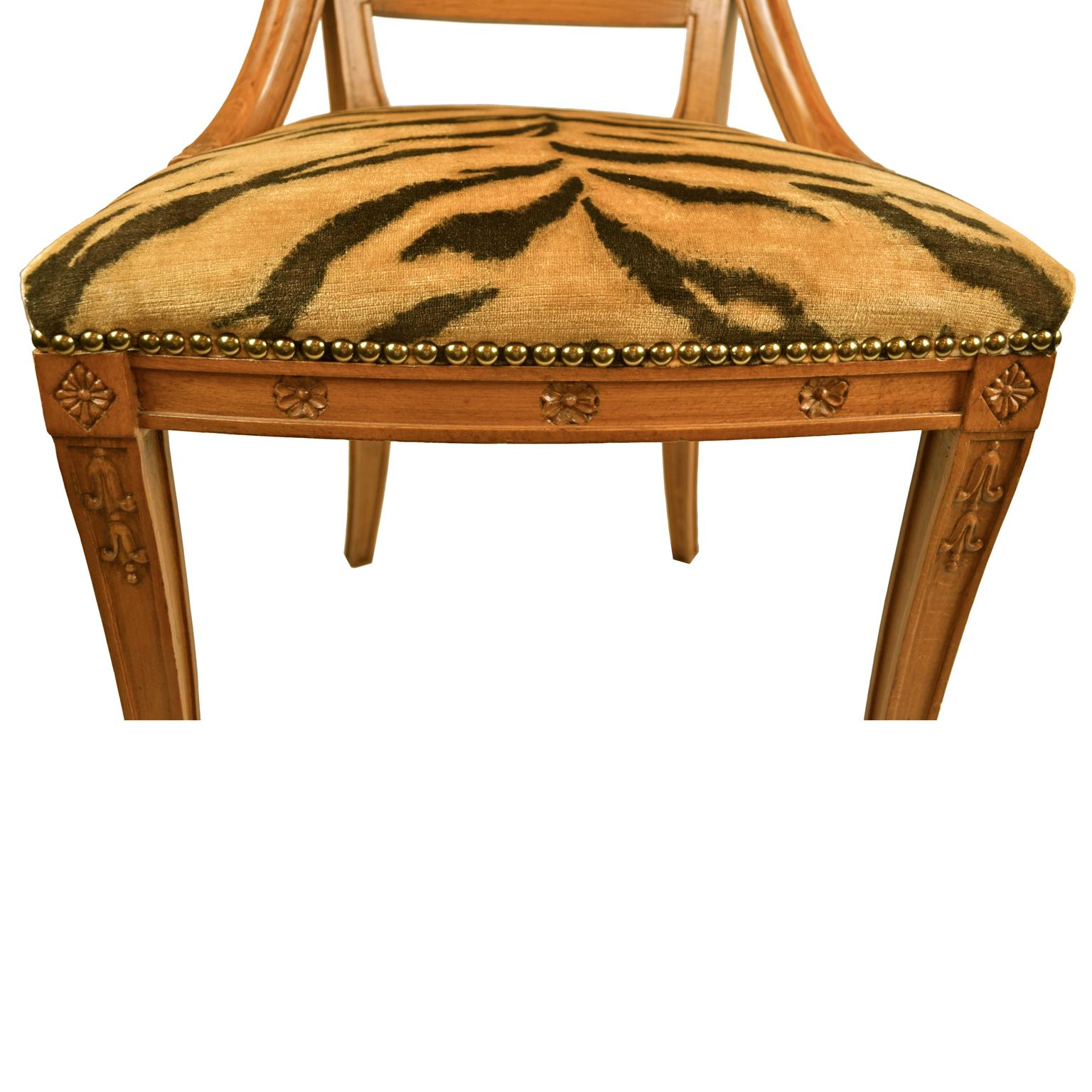 Hand-Carved 19th Century Neoclassical Swedish Chair Upholstered in Tiger Velvet