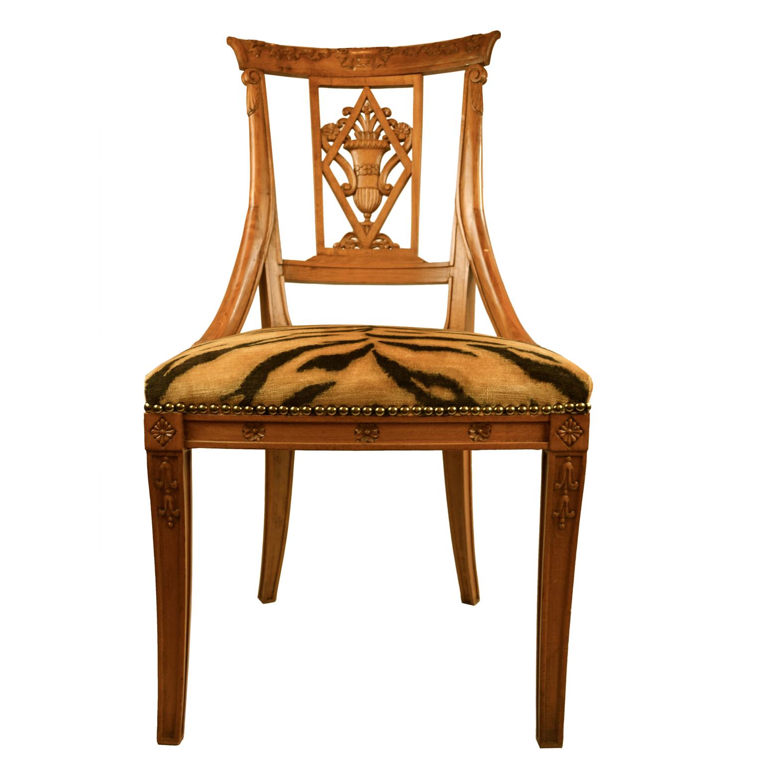 Fruitwood 19th Century Neoclassical Swedish Chair Upholstered in Tiger Velvet
