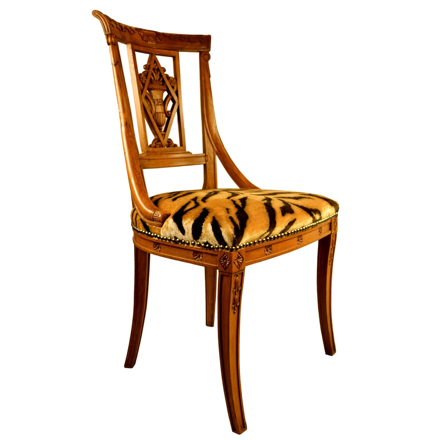 19th Century Neoclassical Swedish Chair Upholstered in Tiger Velvet