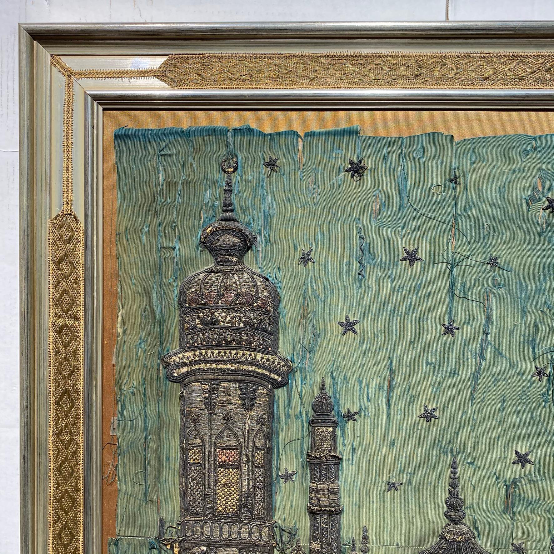 19 Century Ottoman Embroidered Silk Picture of a Mosque 5