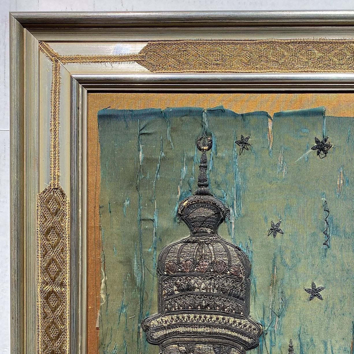 19 Century Ottoman Embroidered Silk Picture of a Mosque 6