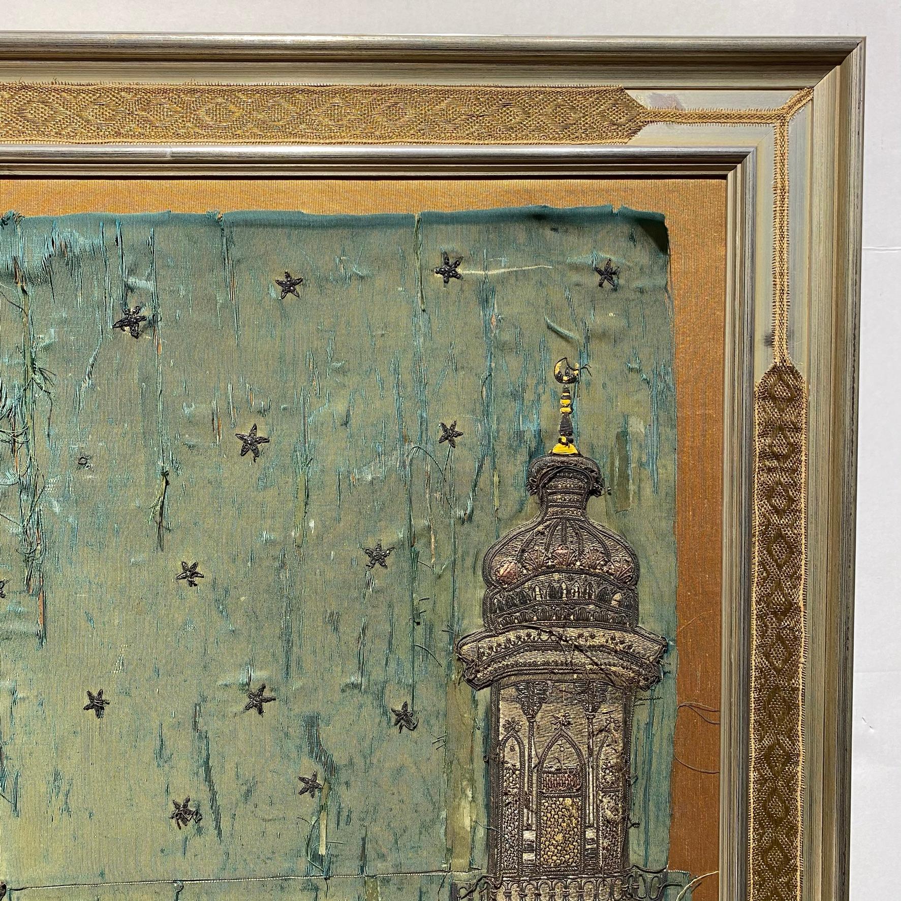 19 Century Ottoman Embroidered Silk Picture of a Mosque 8