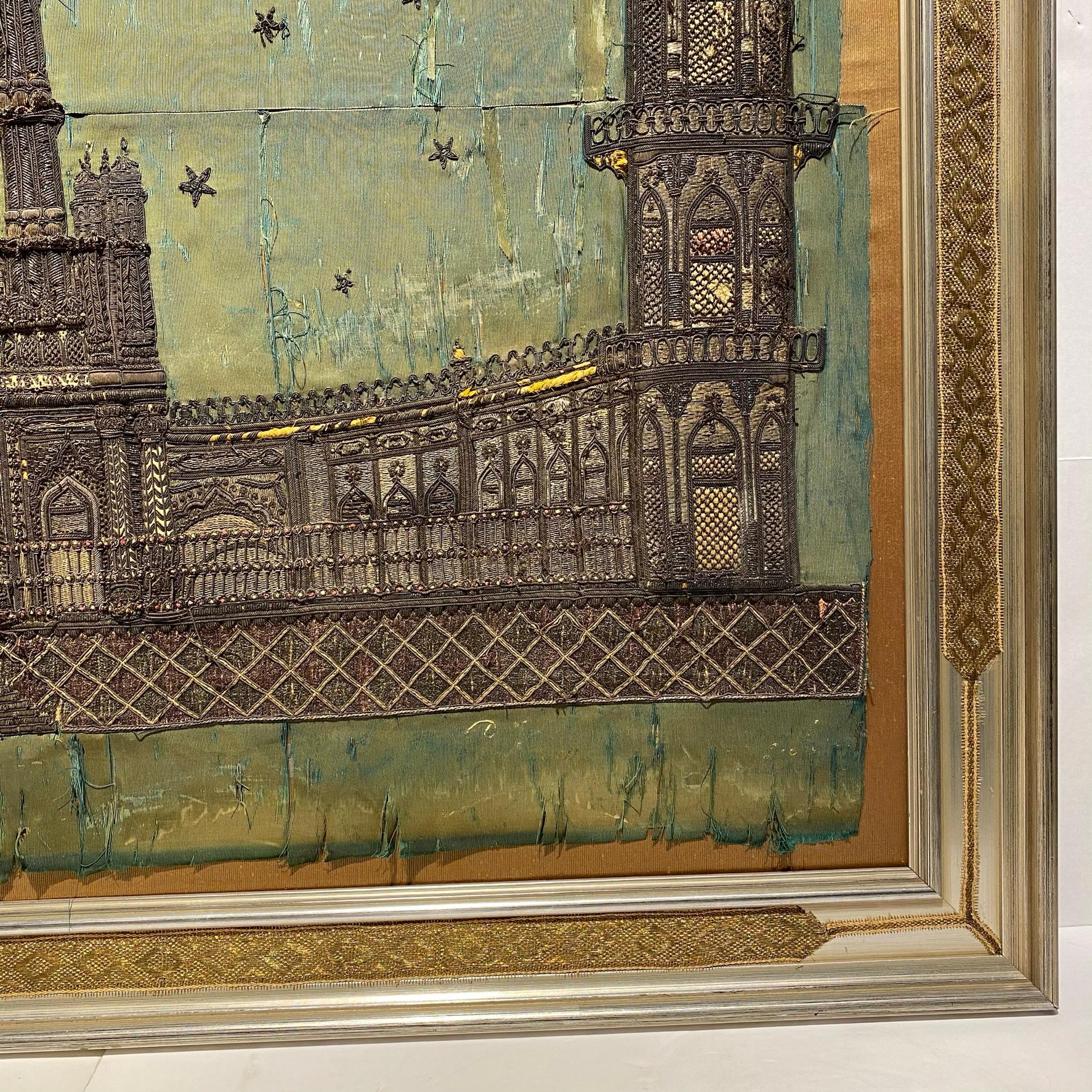 19 Century Ottoman Embroidered Silk Picture of a Mosque 9