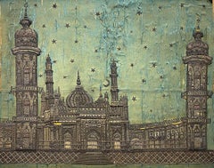 Osmanisches besticktes Seidenbild einer Moschee aus dem 19. Jahrhundert