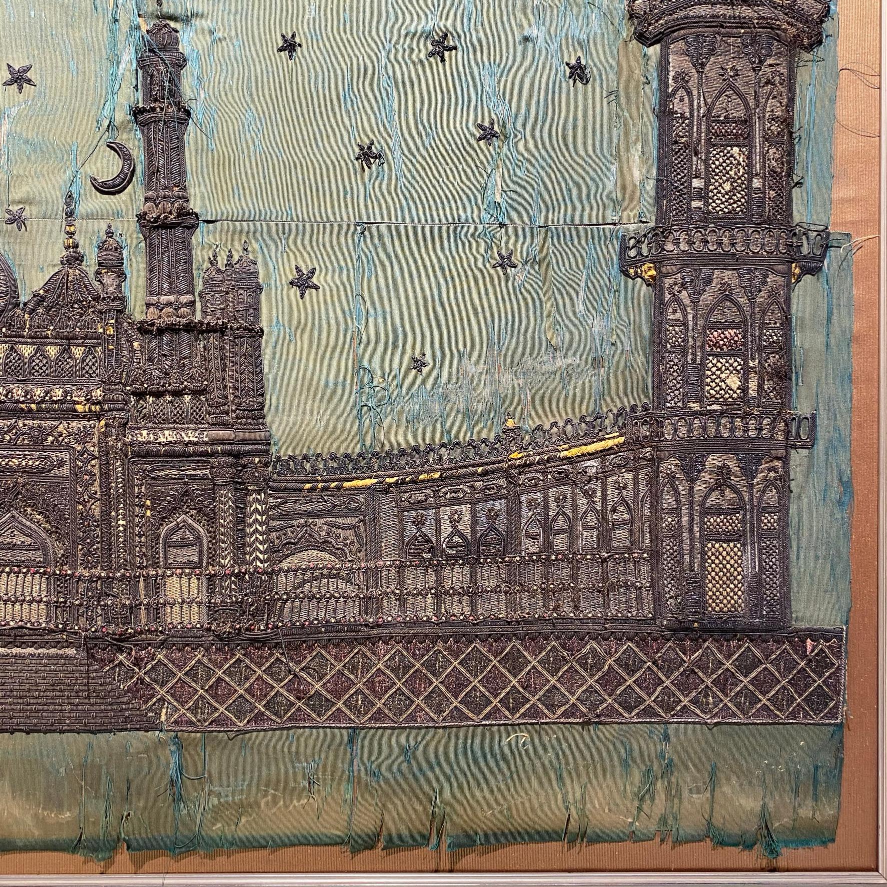 19 Century Ottoman Embroidered Silk Picture of a Mosque 1