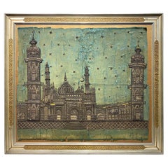 19 Century Ottoman Embroidered Silk Picture of a Mosque