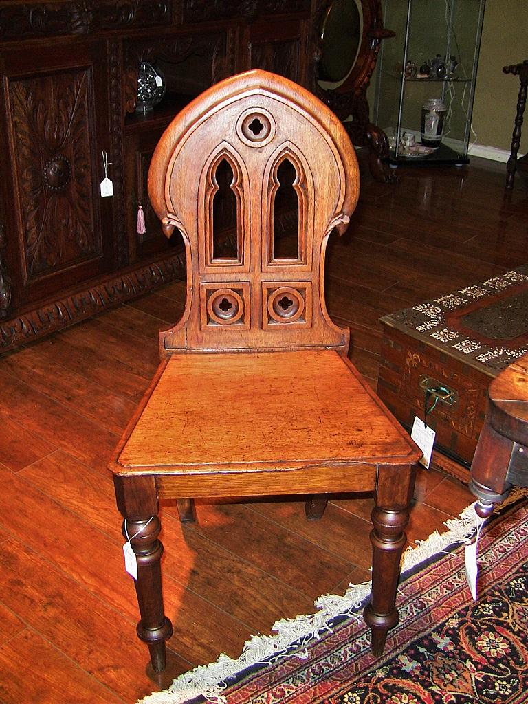 19th Century 19 Century Pair of Walnut Gothic Revival Hall Chairs