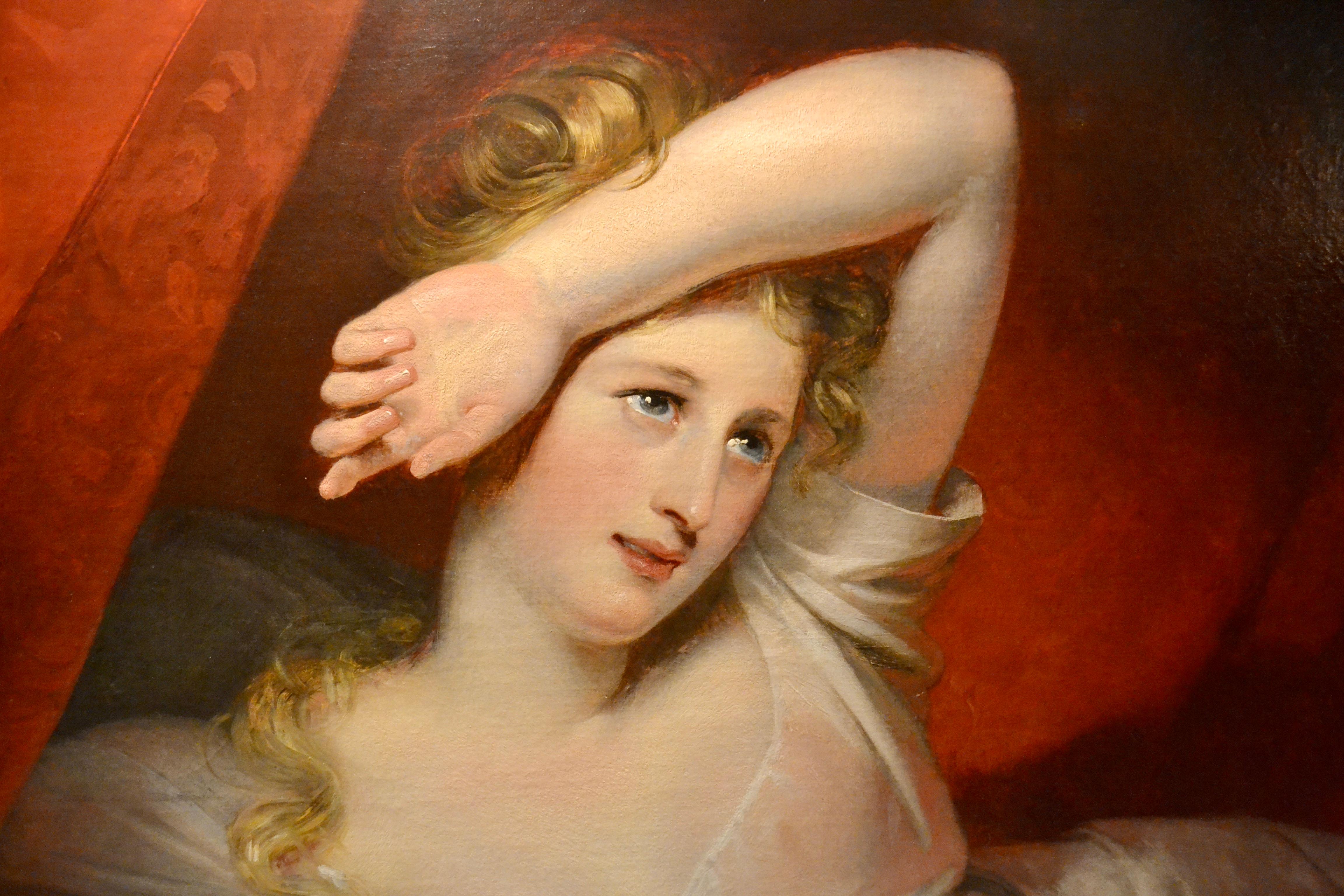 French  19 Century Romantic Oil Painting entitled 'Le Reveil' by Claude-Marie Dubufe For Sale