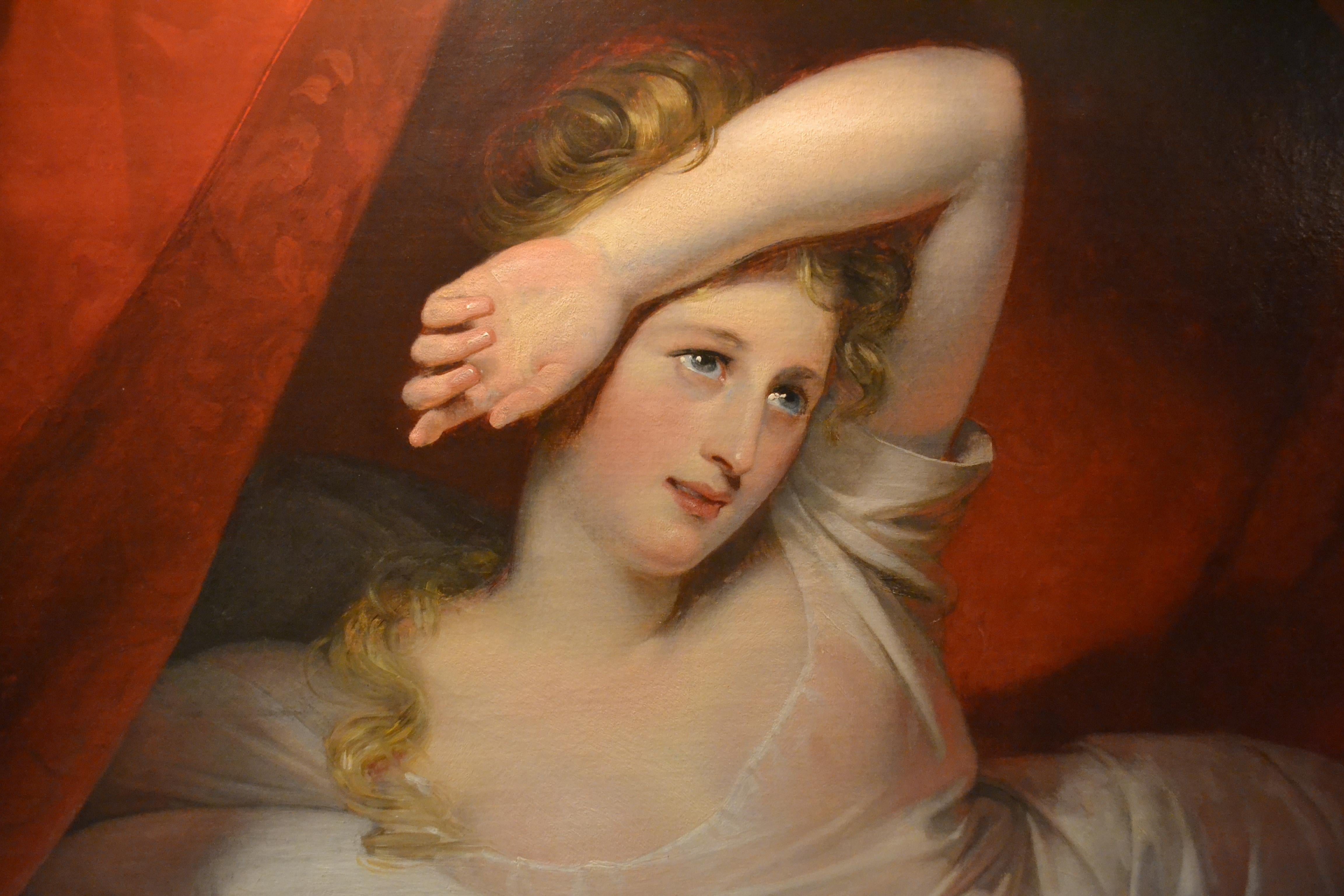 Early 19th Century  19 Century Romantic Oil Painting entitled 'Le Reveil' by Claude-Marie Dubufe For Sale
