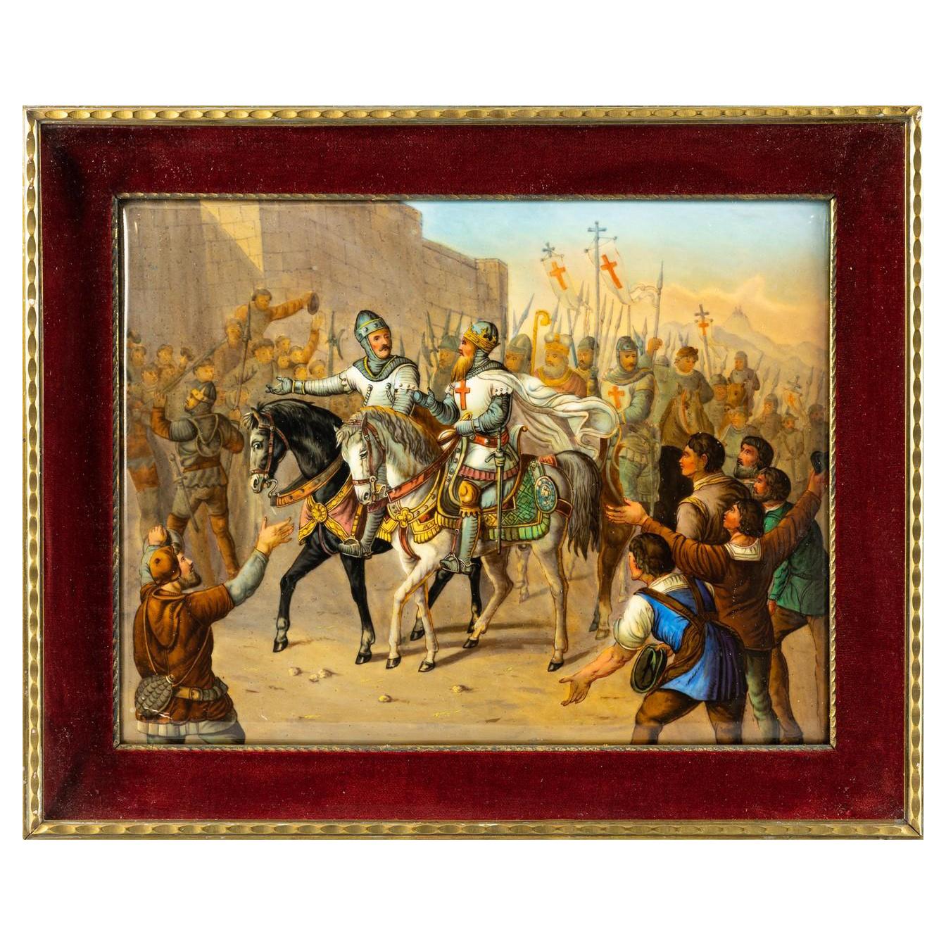 Royal Vienna Plaque Depicting Barbarossa's Entry into Jerusalem in 3rd Crusade For Sale