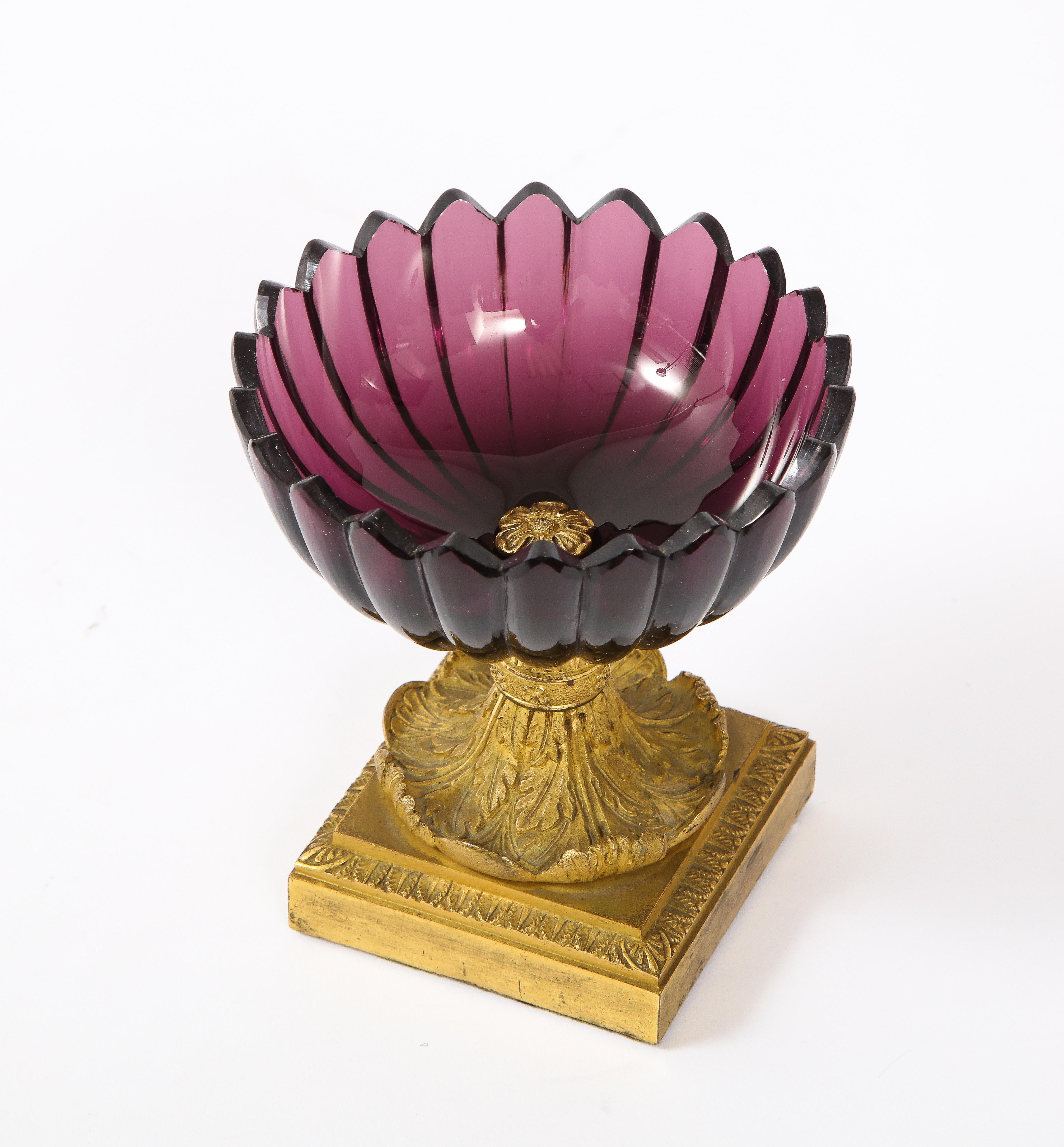 Hand-Carved 19th Century Russian Dore Bronze Mounted Amethyst Crystal Scalloped Rim Tazza For Sale