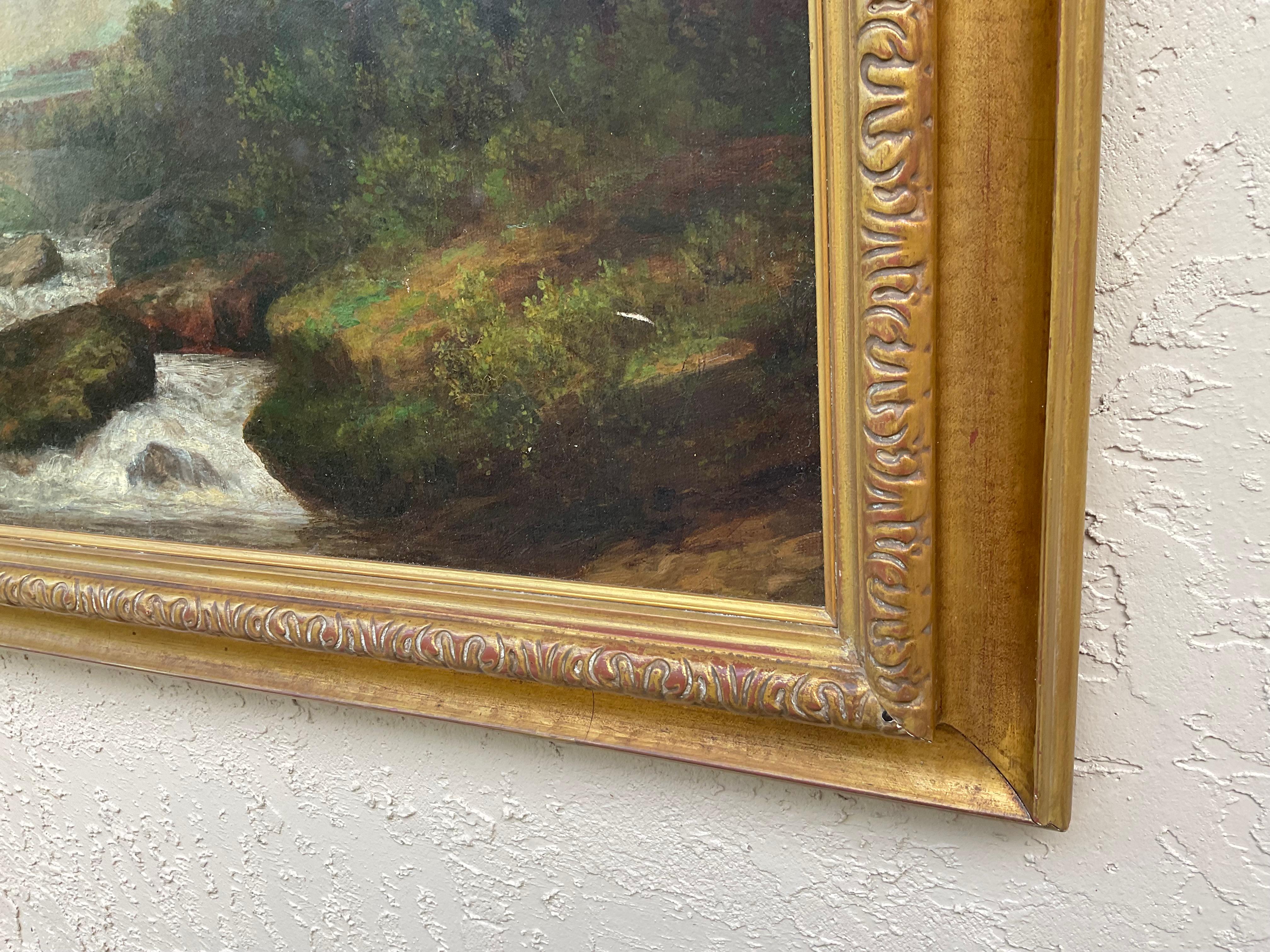 Peinture à l'huile du 19ème siècle représentant un paysage de rivière écossaise ou anglaise en vente 4