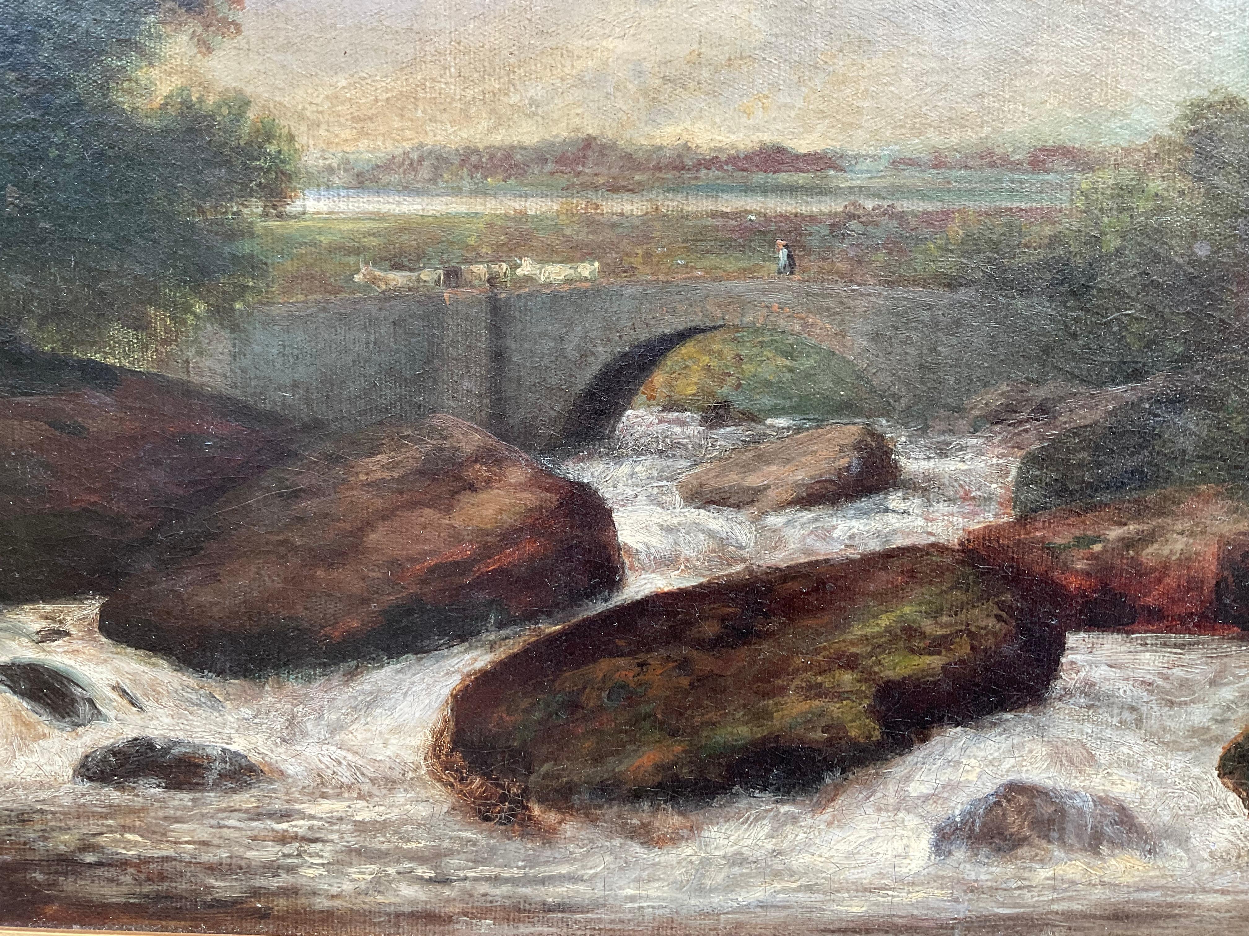 Peinture à l'huile du 19ème siècle représentant un paysage de rivière écossaise ou anglaise en vente 9