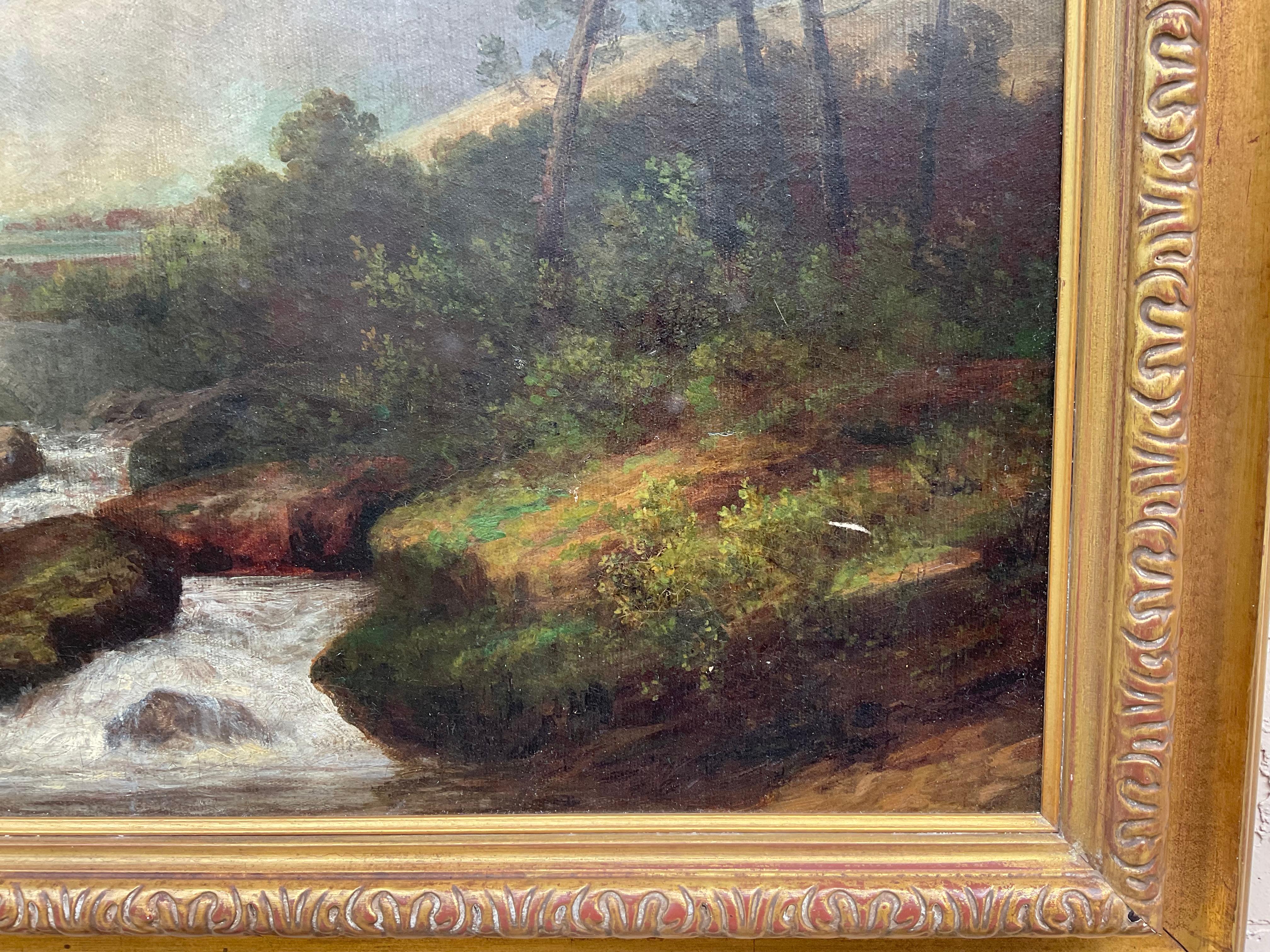 Début du 20ème siècle Peinture à l'huile du 19ème siècle représentant un paysage de rivière écossaise ou anglaise en vente