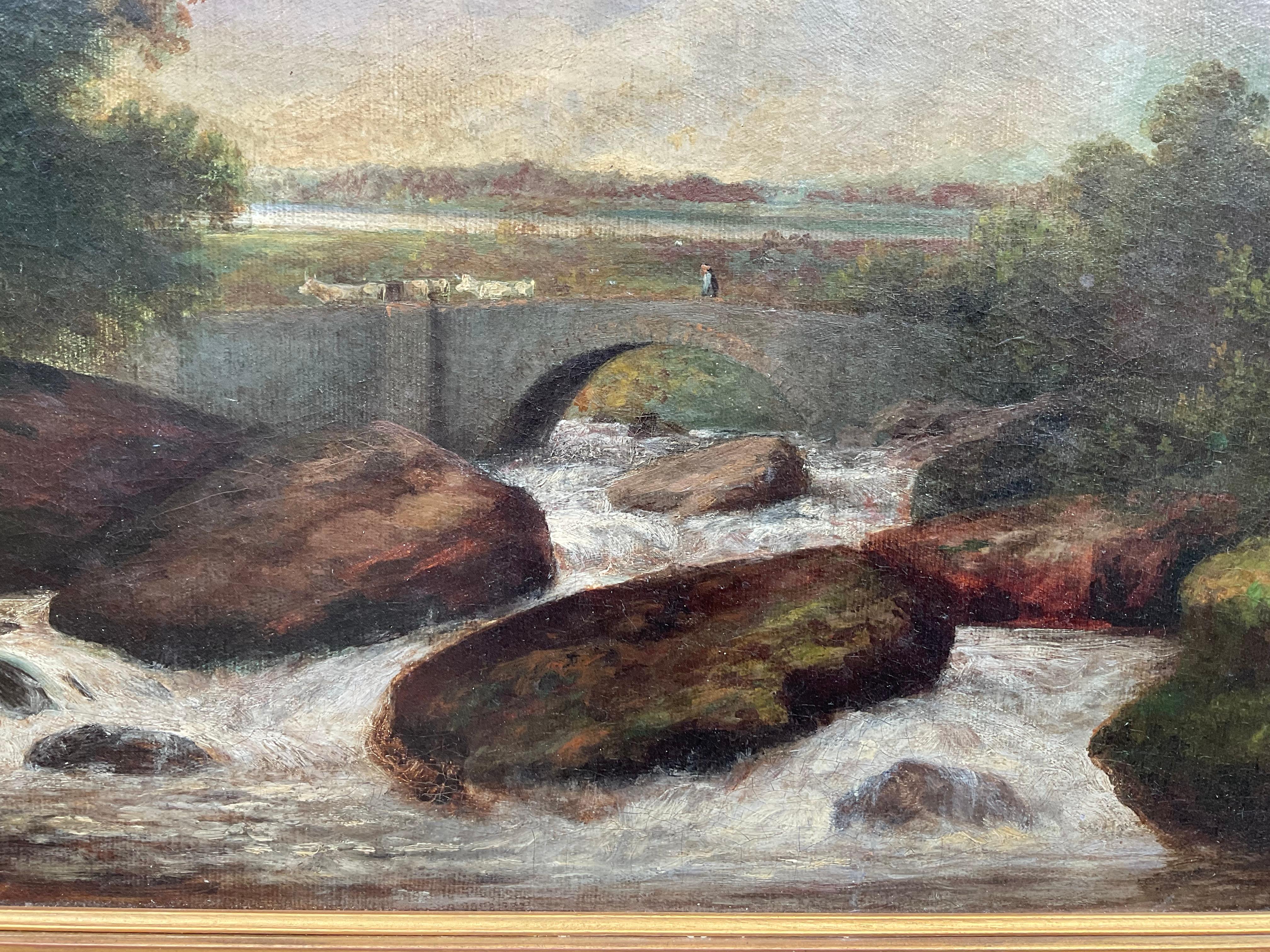 Bois Peinture à l'huile du 19ème siècle représentant un paysage de rivière écossaise ou anglaise en vente
